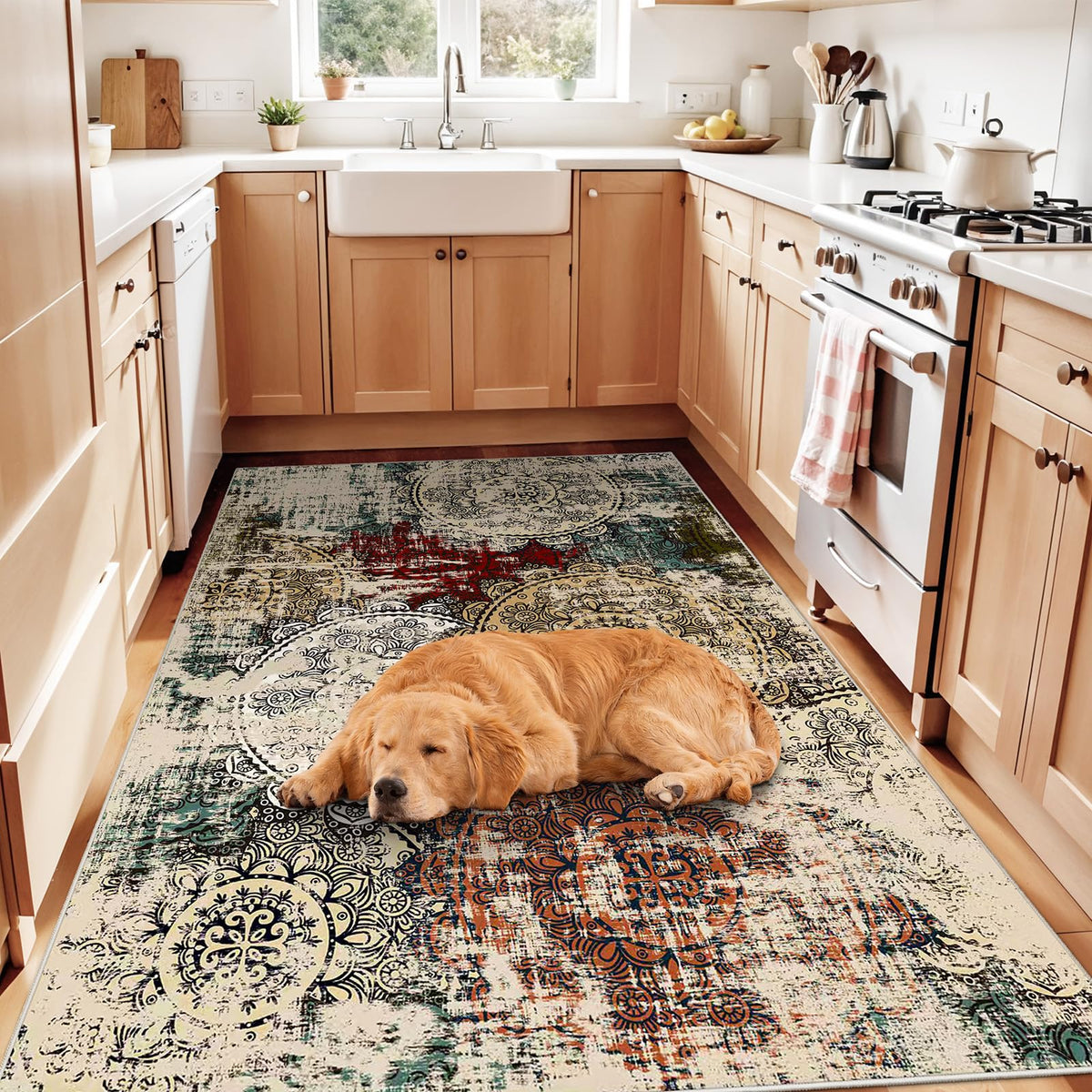 Washable 4x6 Area Rug Entryway (Red/Green/Multi / 4' x 6' (Rectangular))