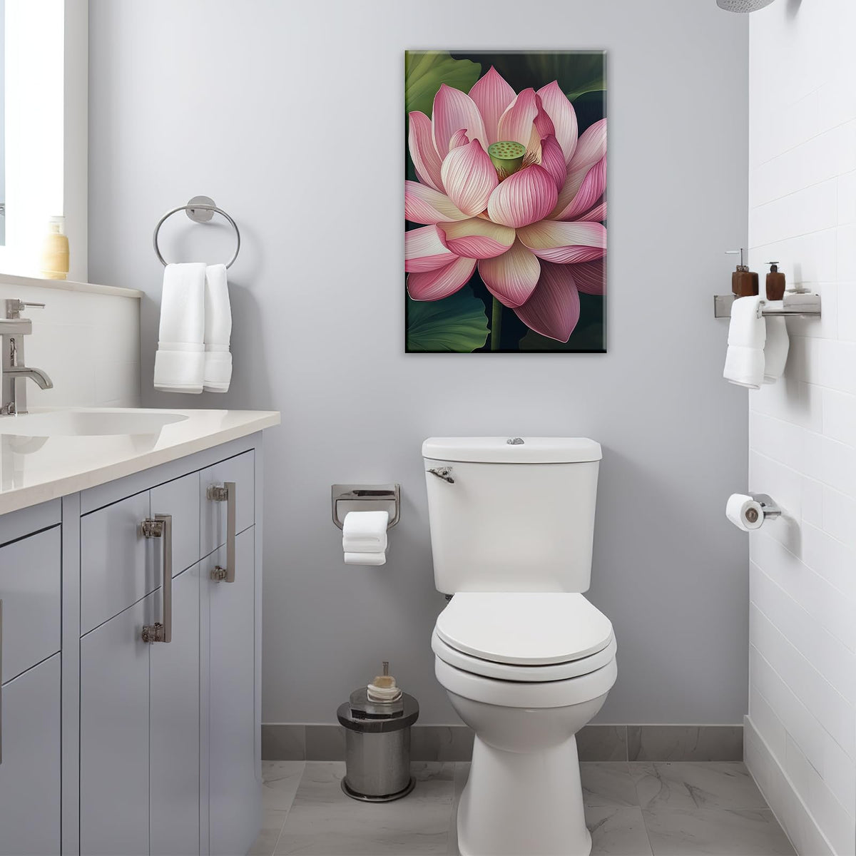 Zen Canvas Wall Art Pink Lotus Picture Print Water Lily Bloom Art Painting Poster Meditation Spiritual Room Decor Artwork Frame (Artwork-1 / 36"L x 24"W)