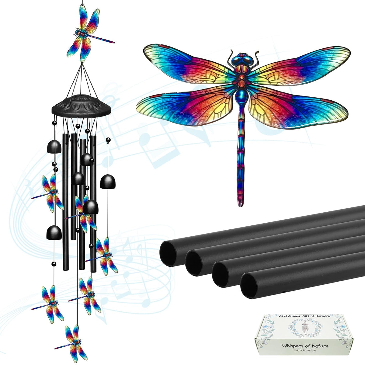 Metal Dragonfly Wind Chimes Hanging Outdoor Garden Yard Decor (Bluered)
