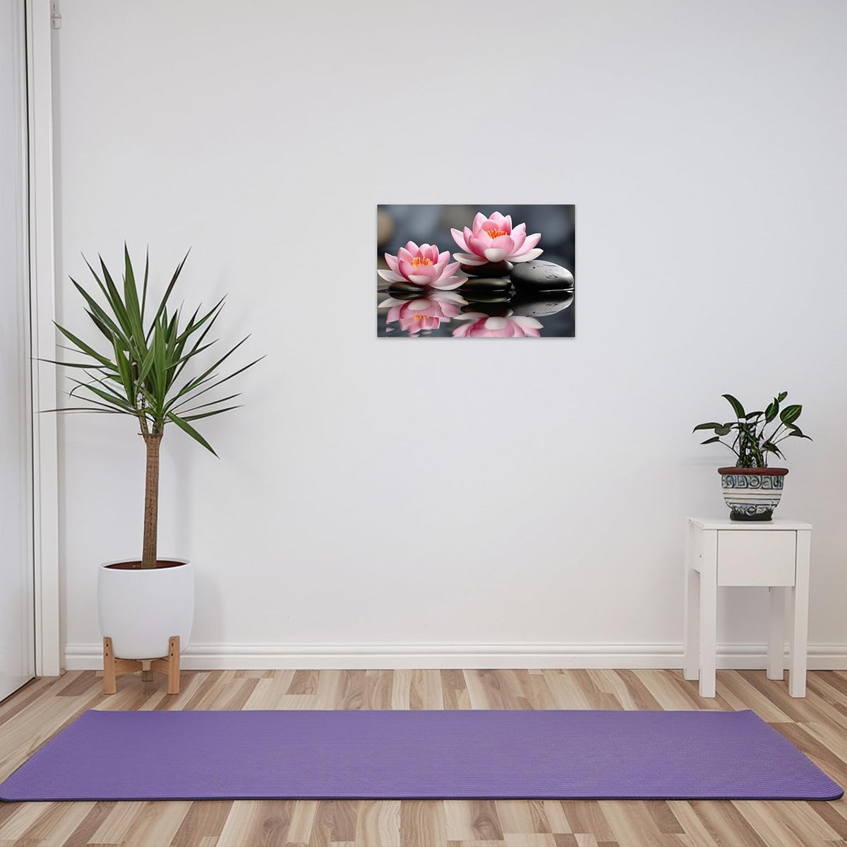 Pink Lotus Flower Picture Zen Flower Wall Art Spa Meditation Canvas Poster Spiritual Yoga Bathroom Print Wall Decor Framed (Pink / 12"L x 18"W)