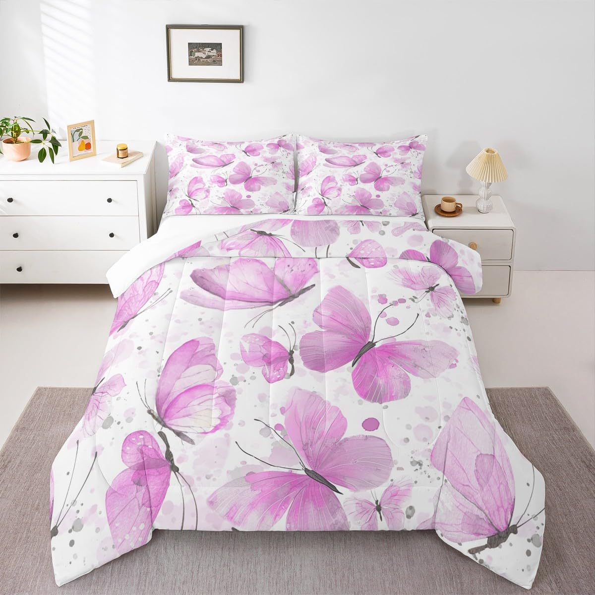 Girls Butterfly Comforter Set Toddler 3 Pcs for Kids Boys Girls (Multi 813 / Toddler)