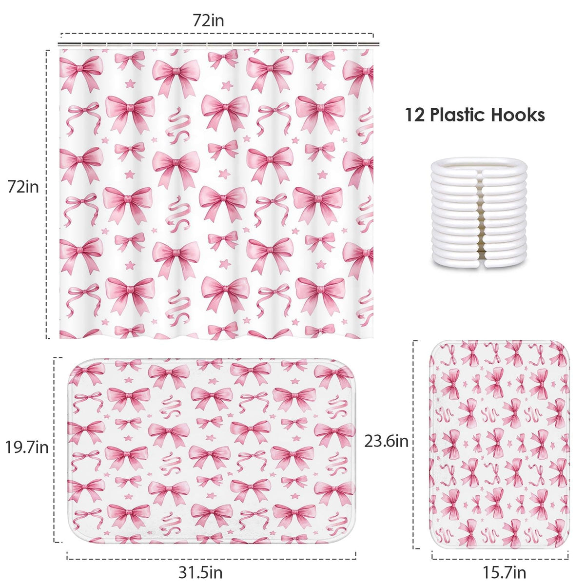 Bathroom Set of 3 (Bow Pink Coquette)