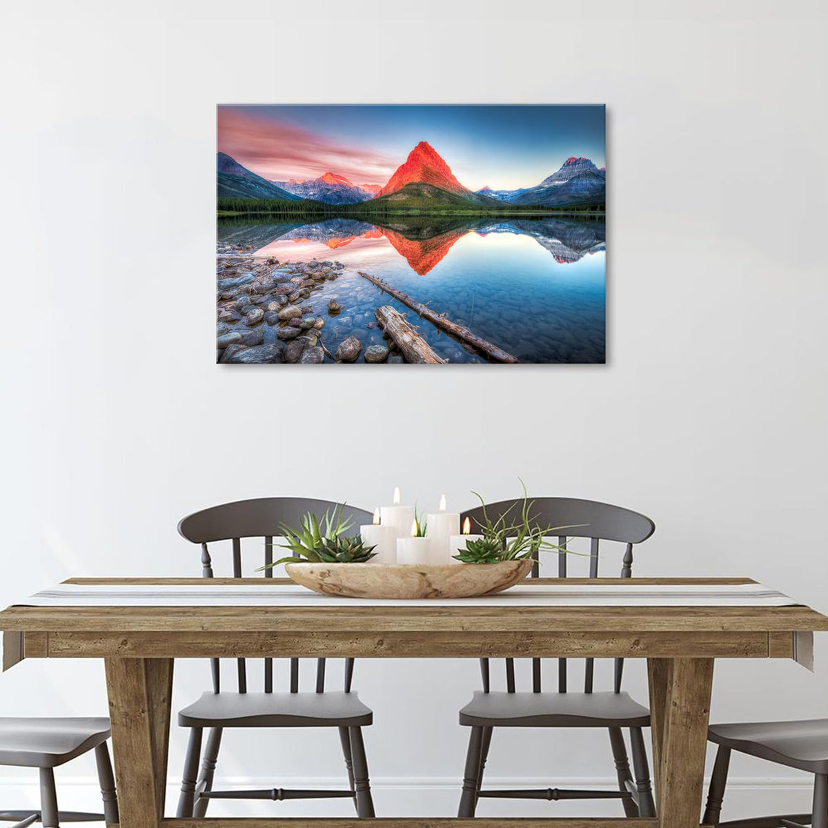 Glacier Mountain Canvas Wall Art USA Glacier National Park Mountains Landscape Wall Decor Scenic Posters Prints Painting Nature Swiftcurrent Lake Artwork for Living Room Bedroom Home Decoration 24x36 (36"L x 24"W / GlacierMountain)