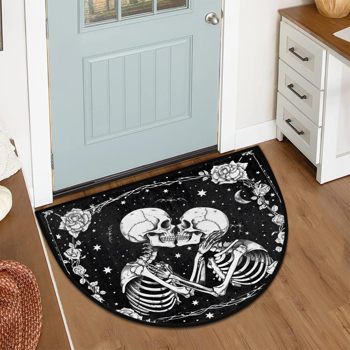 Half Round Door Mat Halloween Flower White Skull Non (F 04)