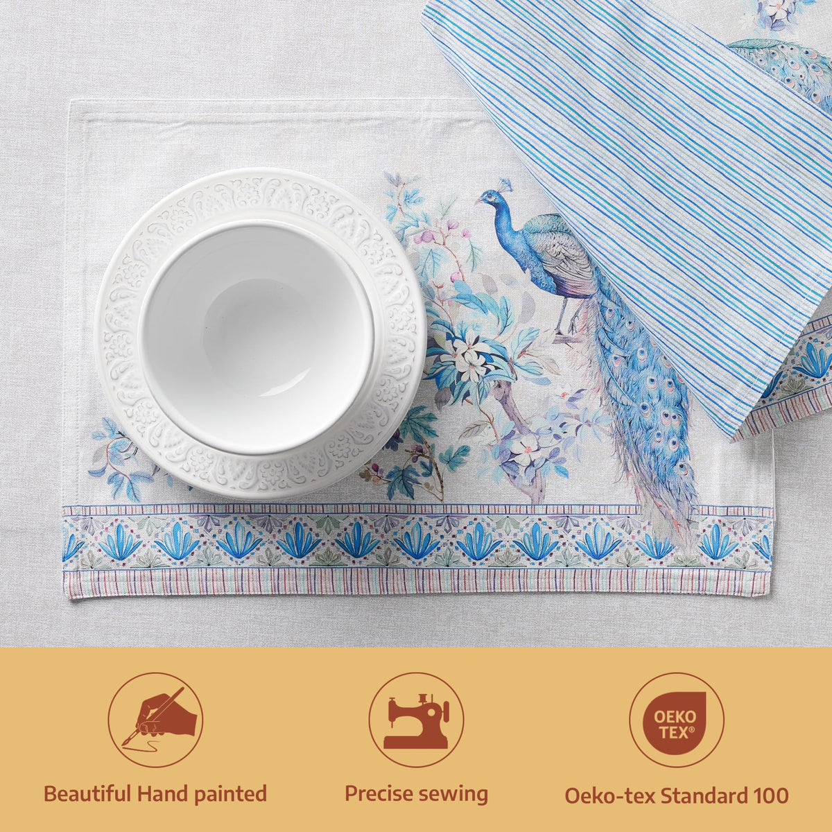 Placemats Set of 4 Reusable 100% Combed Cotton (019 - Peacock Utopia - Orginal / 13" X 19" (Pack of 4))