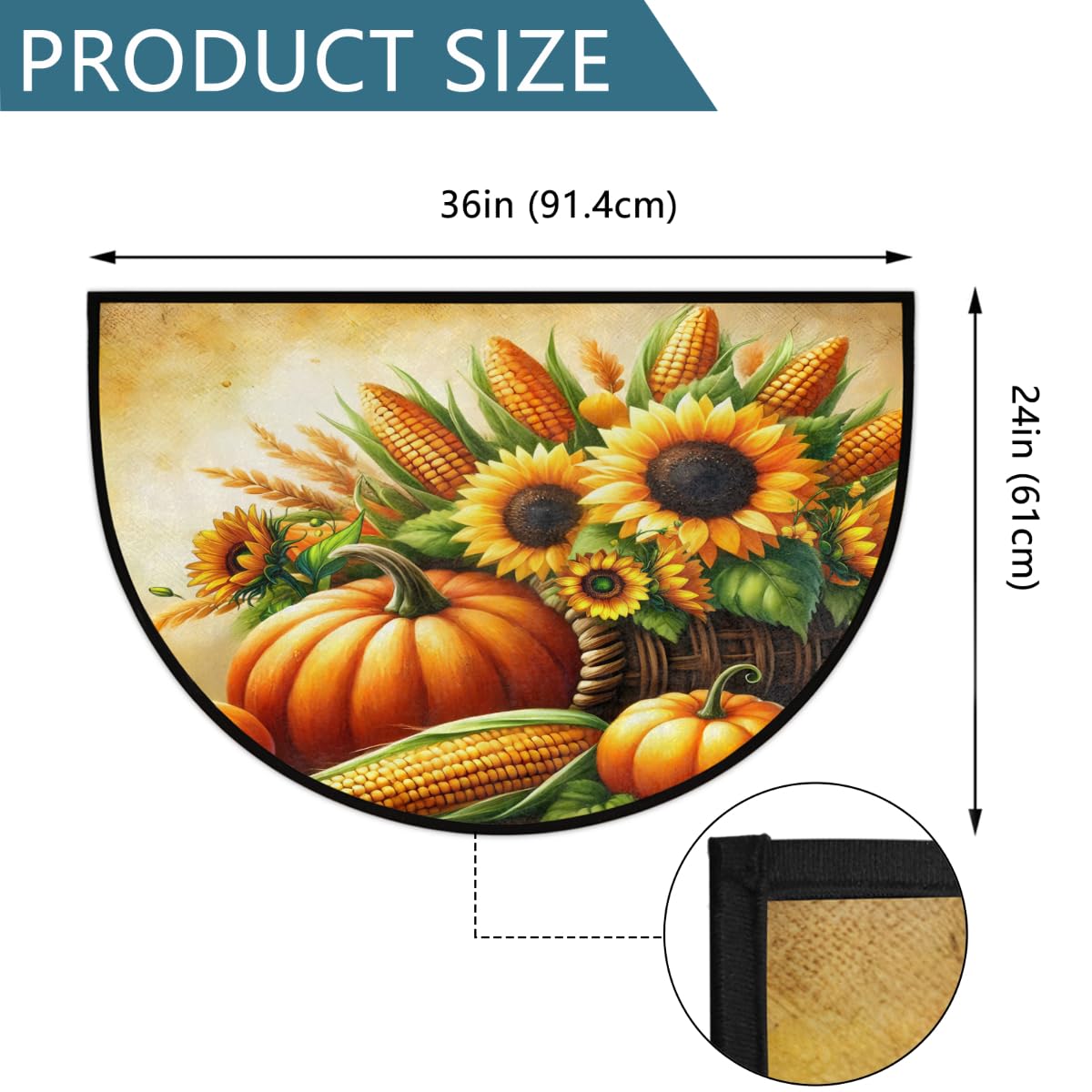 Autumn Pumpkin Half Round Door Mat Semi Moon Rug Fireplace Carpet Area Rugs (A:a-a)