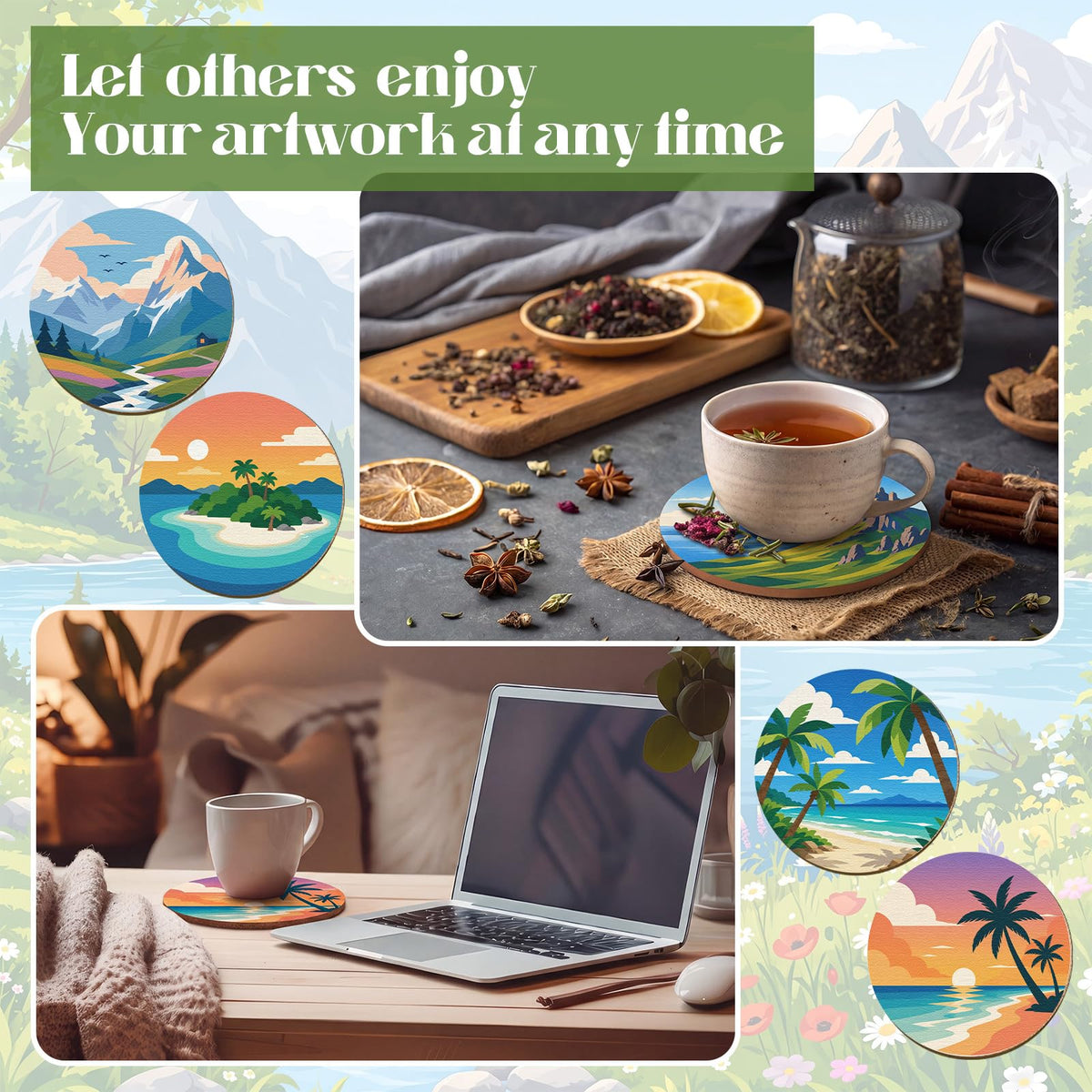 77 Pcs Wooden Coasters Paint Kit (Scenery)