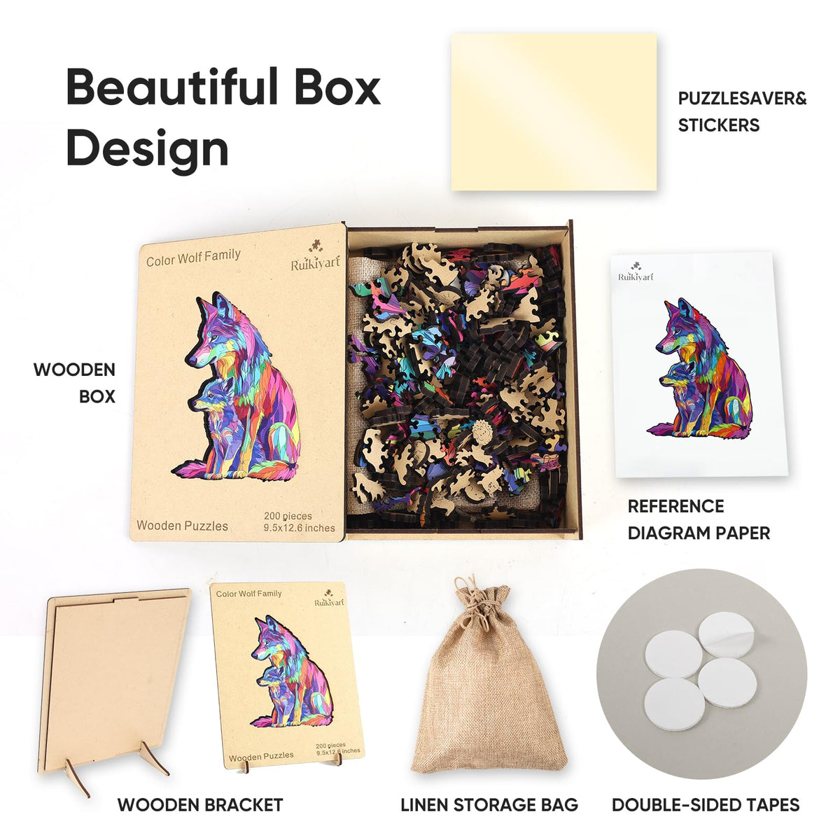 Wolf Wooden Puzzles for Adults (Color Wolf Family / 500 pieces)