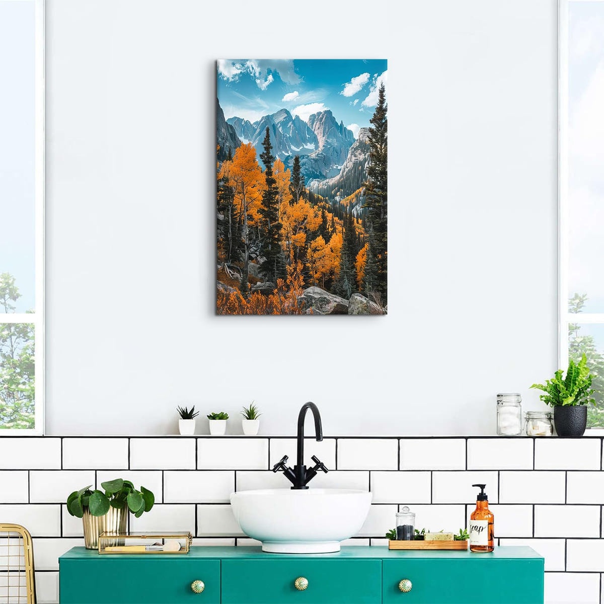 Mountain Wall Art National Park Pictures Bathroom Decor Autumn Forest Landscape Canvas Photo Orange Trees Scenery Painting Nature Artwork for Bedroom Living Room Home Decorations 16x24 (24"L x 16"W / Fall Landscape02)