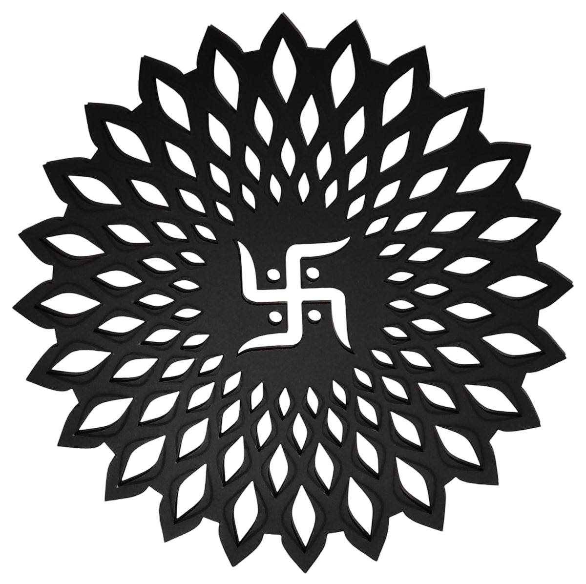 Black Round Decorative Wall Art Mdf Wooden Chakra For Temple (Marking -Black / 8"L x 8"W)