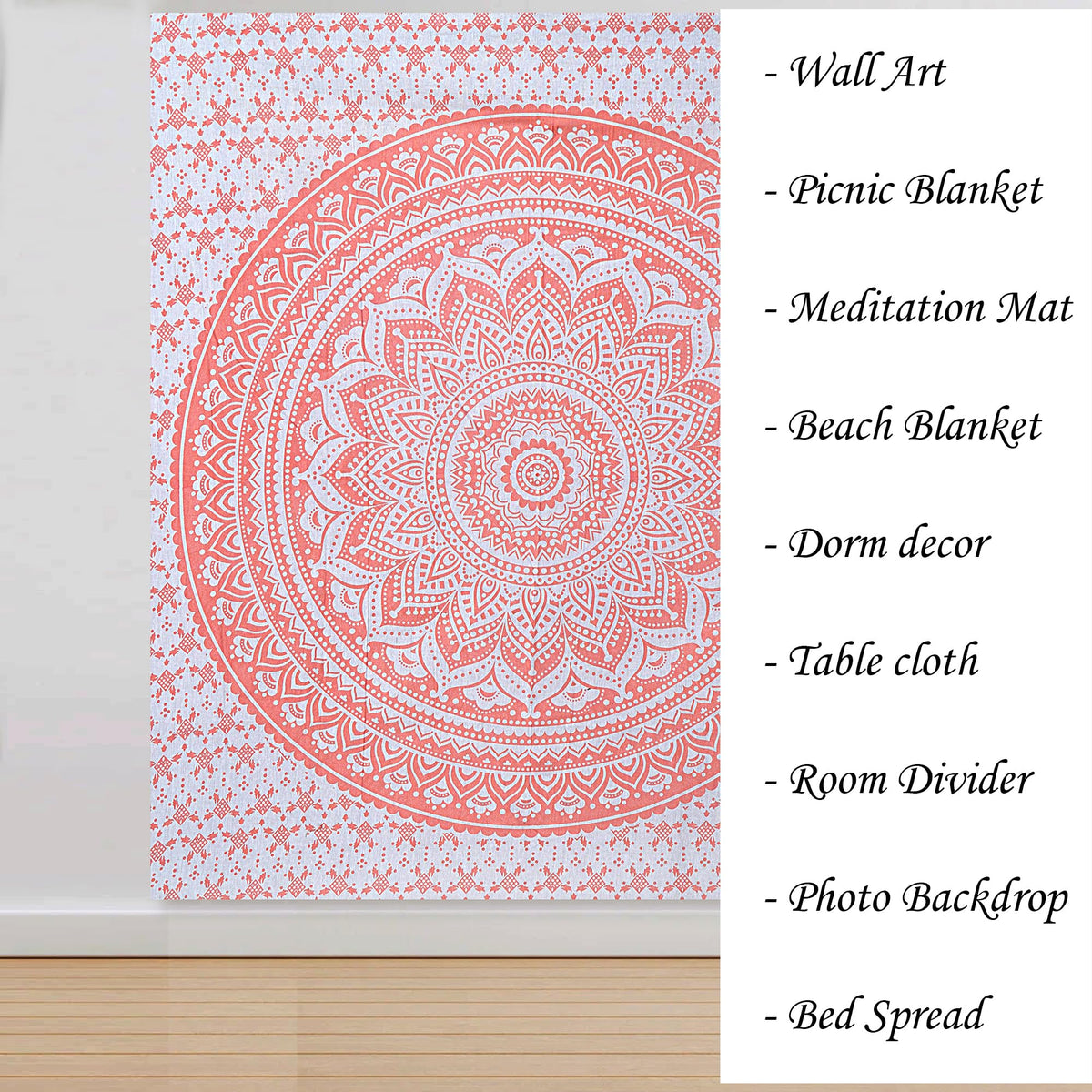 Handmade Cotton Mandala Wall Tapestry (Rose Gold / 90"L x 84"W)