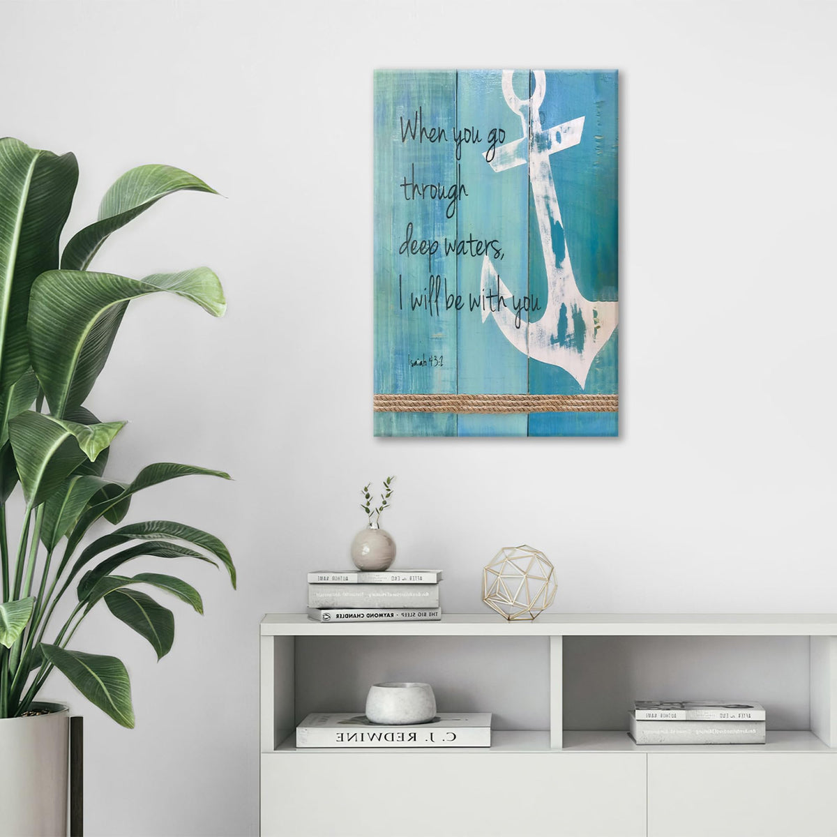 Bathroom Anchor Wall Art Christian Scripture Canvas Print Nautical Beach Bathroom Pictures Ocean Coastal Theme Painting Framed Artwork Office Home Decor for Bedroom Dining Living Room 20"x24" (24"L x 20"W / Blue Anchor)