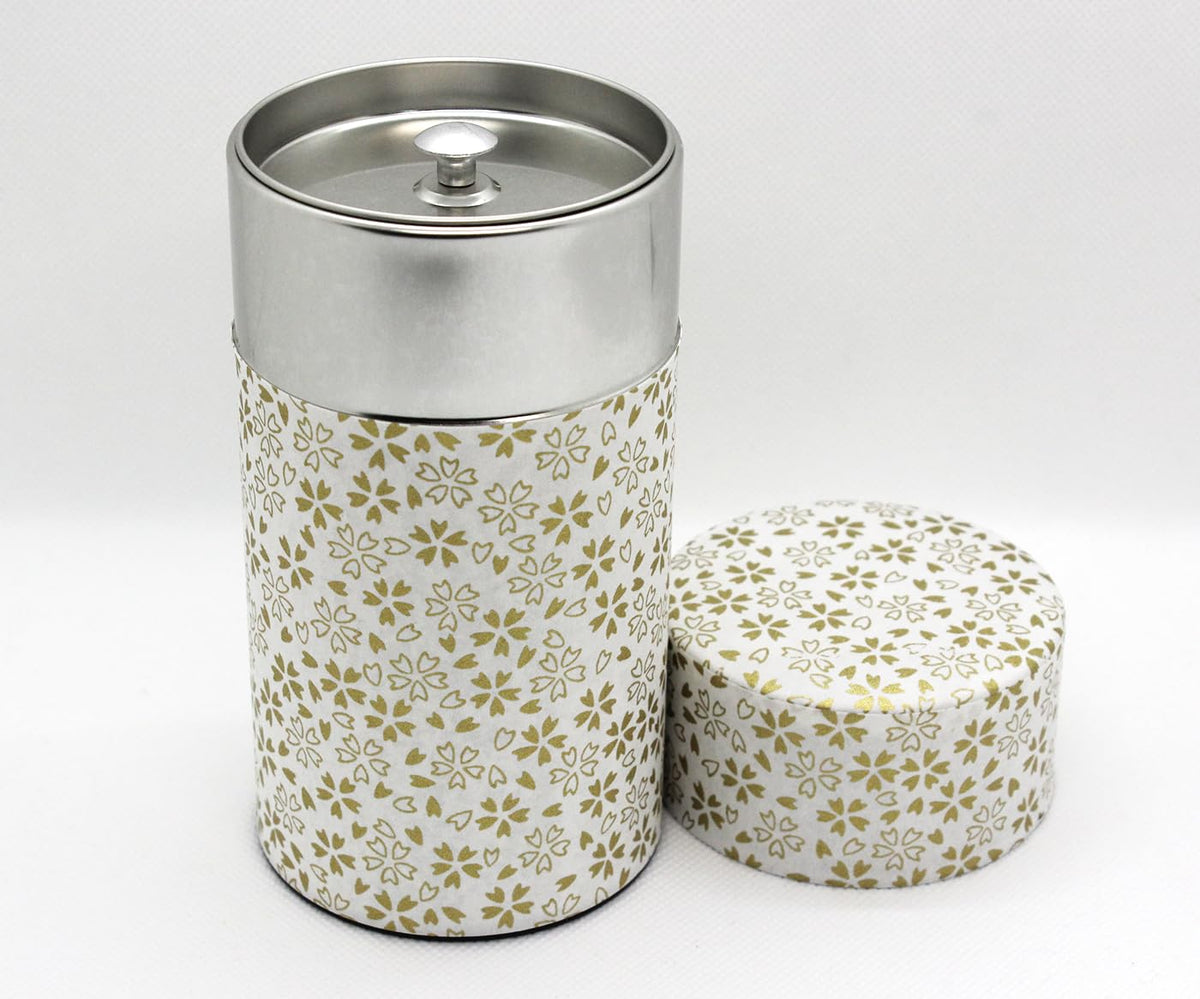 Japanese Pokkan Matcha Coffee Spice Tea Tin Canister Washi Paper Storage with Lid 7.05 oz Capacity (Kenran Hana)