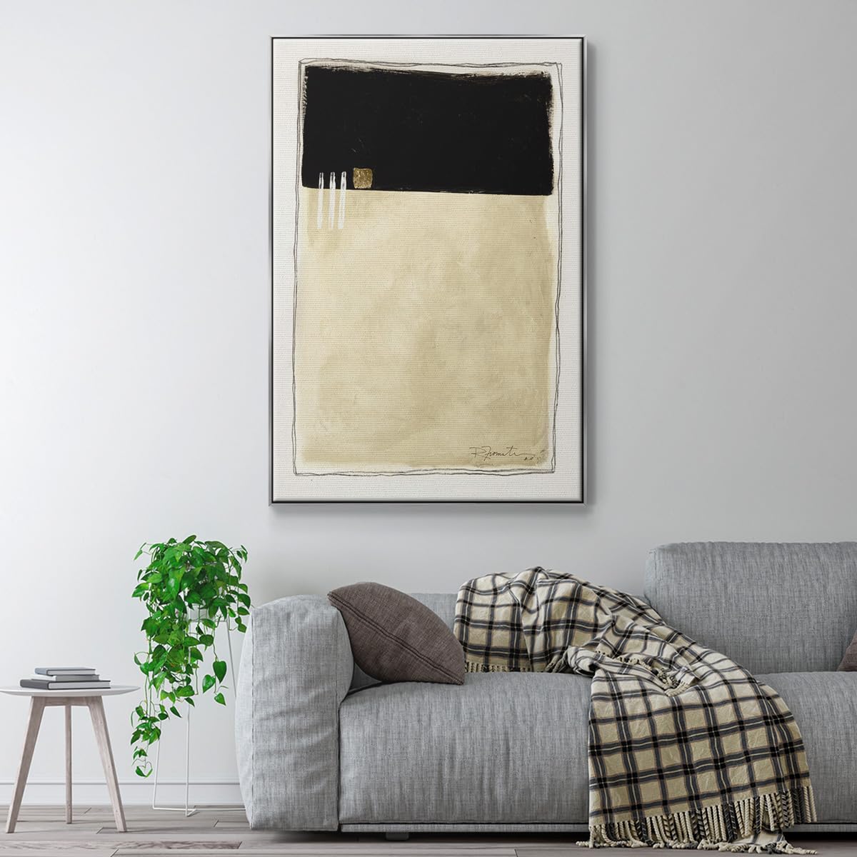 Abstract Wall Art Prints for Home Decor Gold White Geometric Patterns Abstract Silver Floater Frame Paintings for Bedroom Office Kitchen (37"L x 25"W / Inner Musing II)