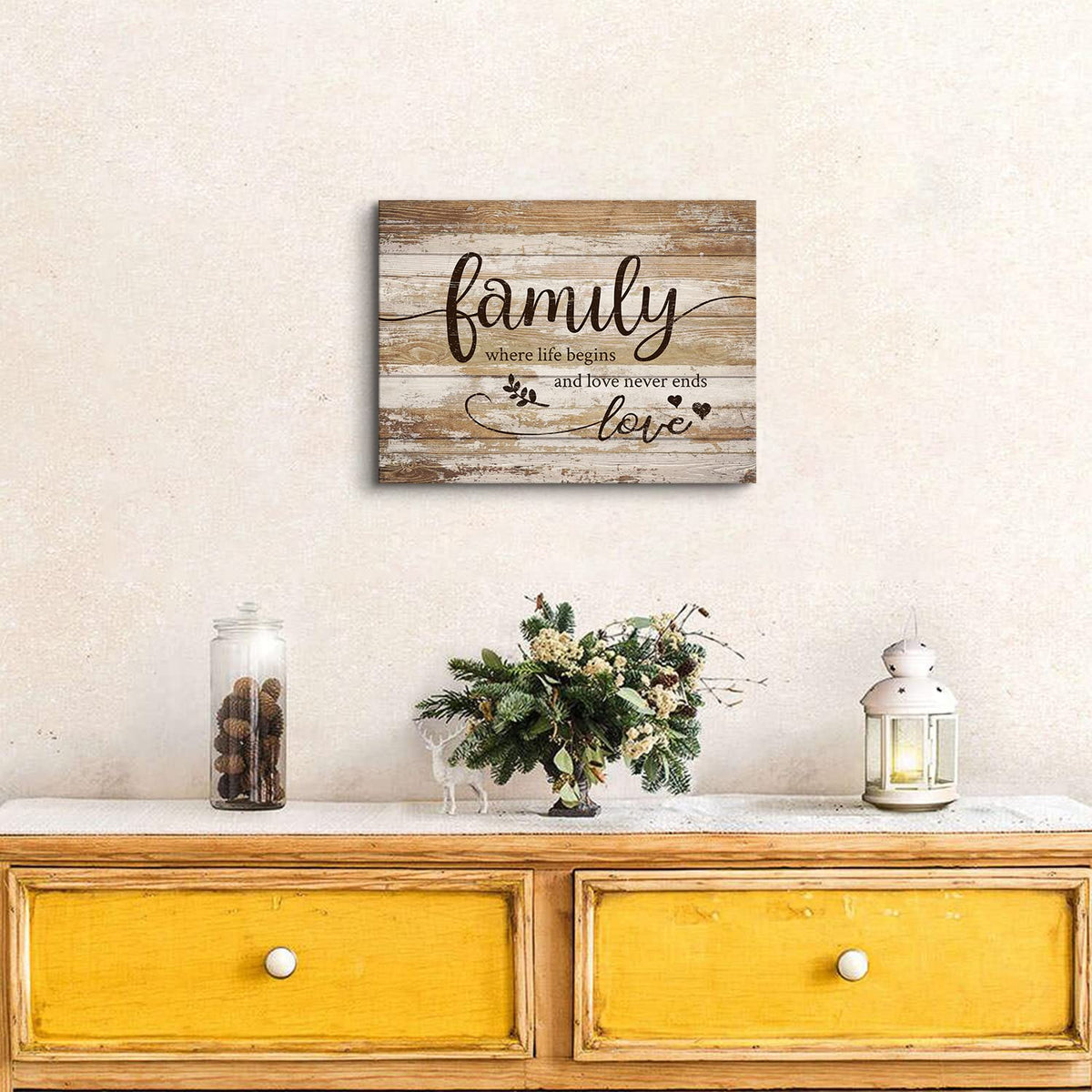 Rustic Bless Home Wall Decor Family Wall Art for Living Room Farmhouse Family Signs Pictures for Kitchen Dining Room Vintage Inspirational Motto Wall Prints Artwork Bedroom Entryway Decorations 12x16" (16"L x 12"W / Family)