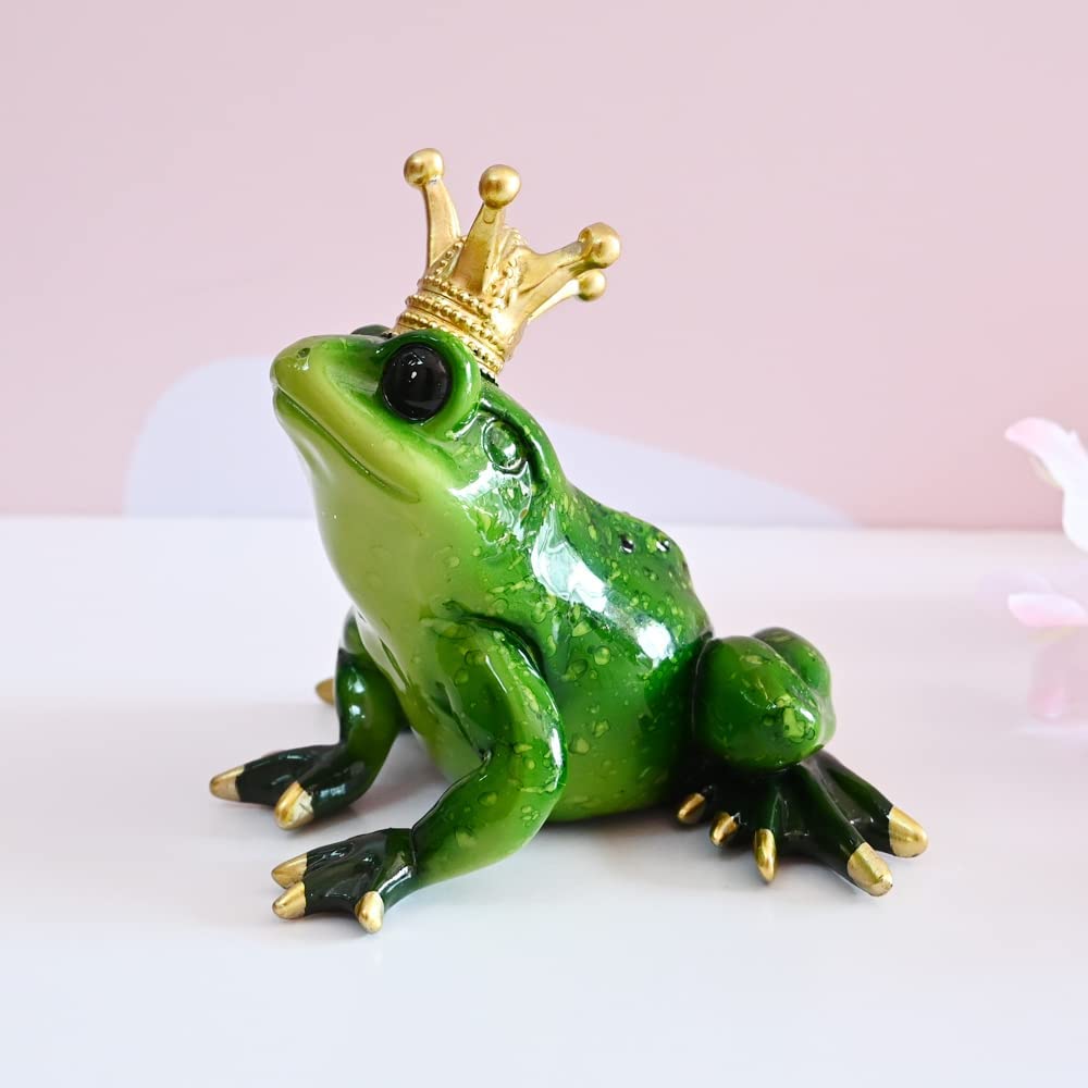 Crown Frog Prince Figurine Princess and Frog Party Decorations Cake Topper (Green Prince Frog)