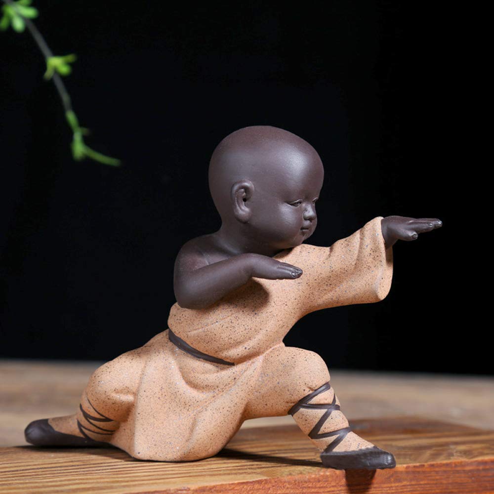 Miniature Buddha Figurine Ceramic Little Cute Buddha Statue Monk Figurine Creative Baby Crafts Dolls Ornaments Gift Chinese Delicate Ceramic Arts and Crafts kung fu Little Monks (Type 4)