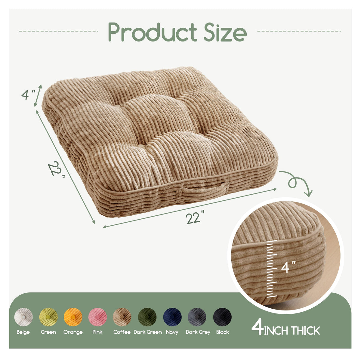 Floor Pillow Cushion for Adults (Square Coffee / 4" Thick(Pack of 1))