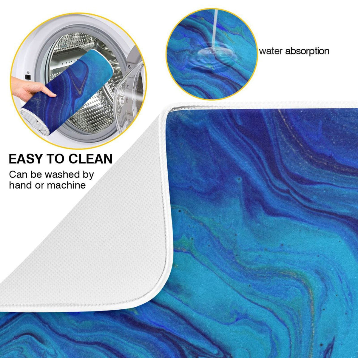 Super Absorbent Dish Drying Mat (Navy Blue Gold Marble / 18" x 24")