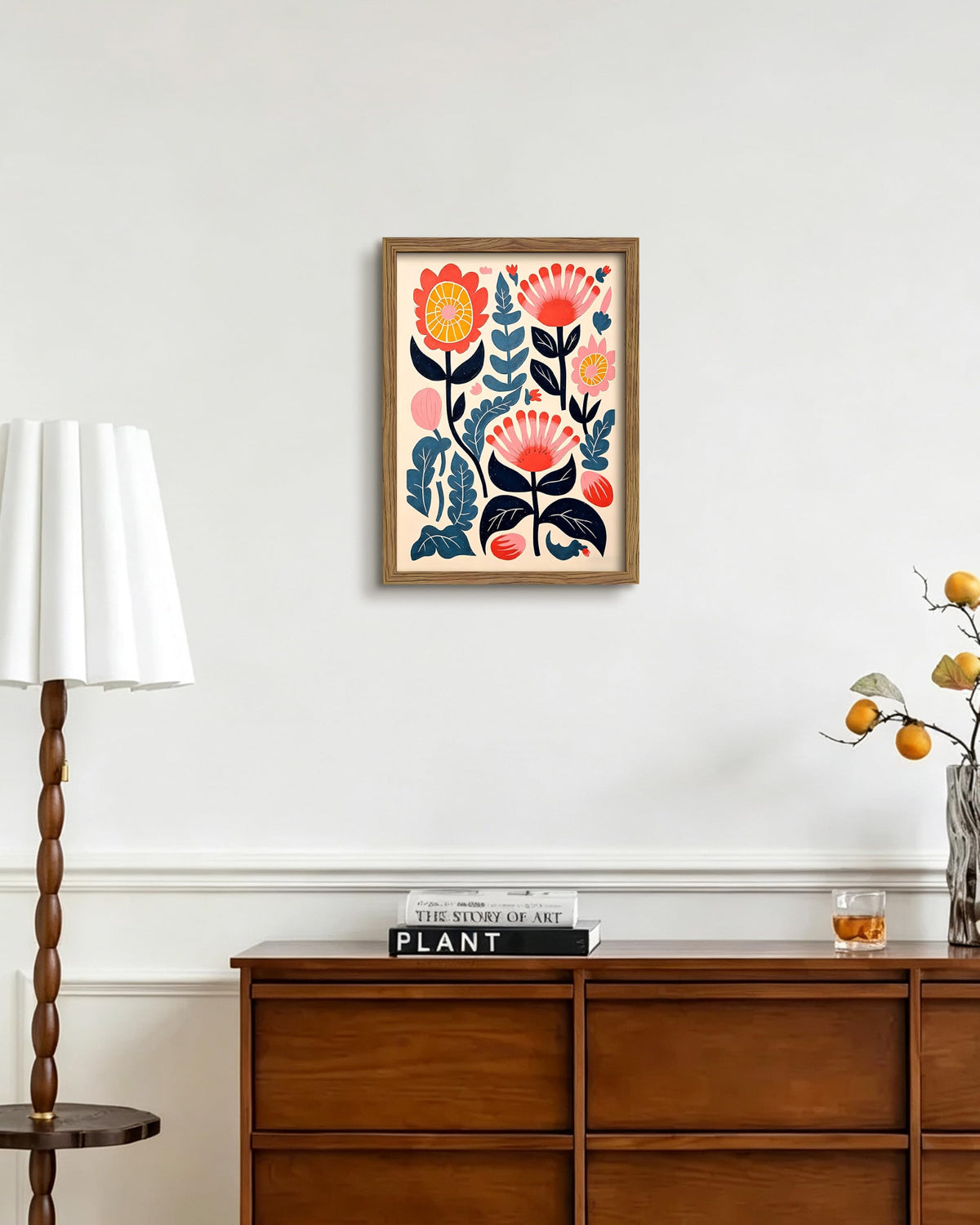 Framed Scandinavian Floral Canvas Wall Art (A-Bohemian Flower / 16"L x 12"W)