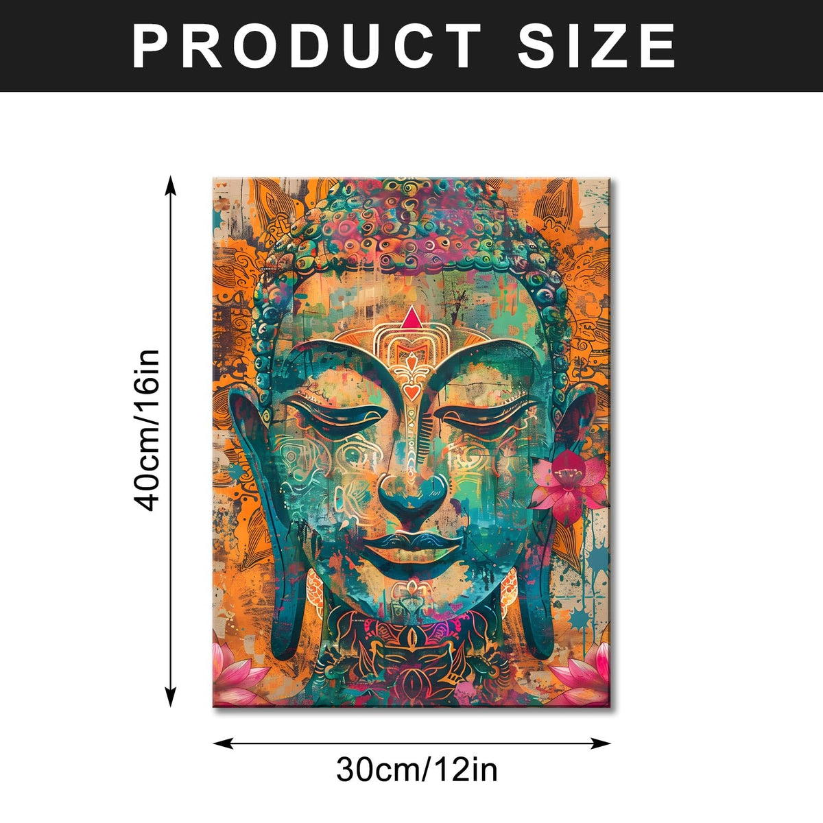 Buddha Wall Art Decor Small Laughing Painting with Lotus and Gold Leaf Buddha Pictures for Living Room Zen Wall Decor Meditation Room Religious Bedroom Yoga Home Decorations Framed 12X16inches (16"L x 12"W / Buddha)