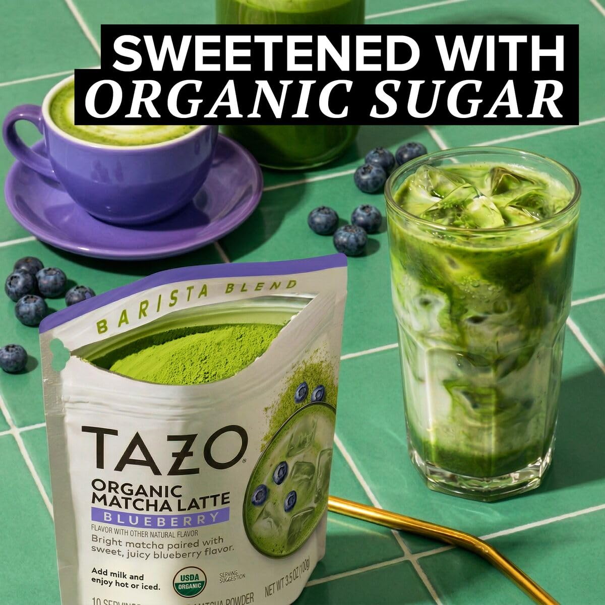 Organic Blueberry Matcha Latte Powder (3.5 Ounce (Pack of 9))