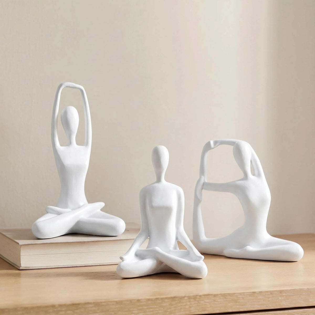 White Yoga Figurines Statues Set of 3 (White)