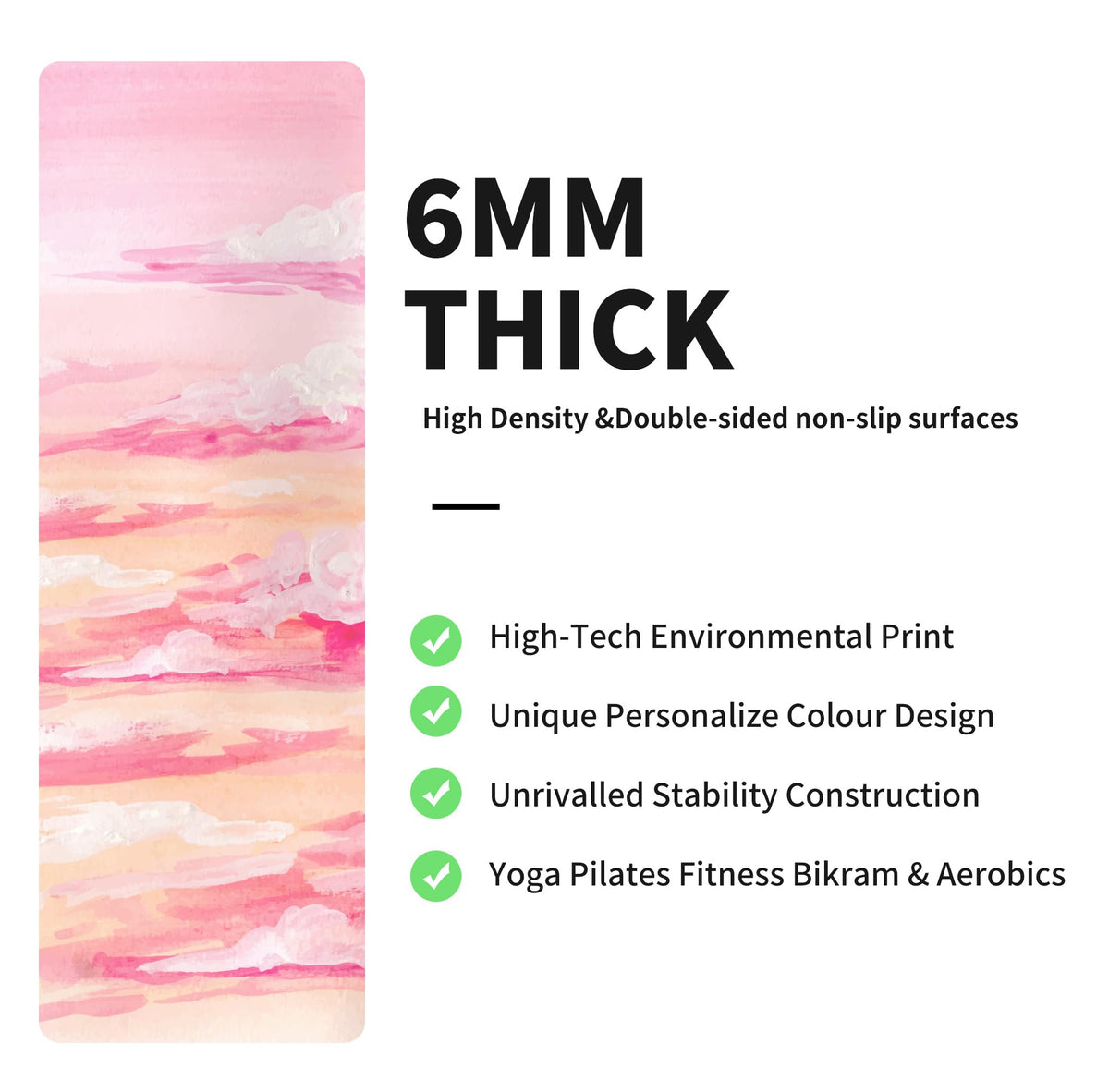 Yoga Mat Print Extra Thick TPE Non Slip Fitness Exercise Mat with Carrying Bag (YouHua1)