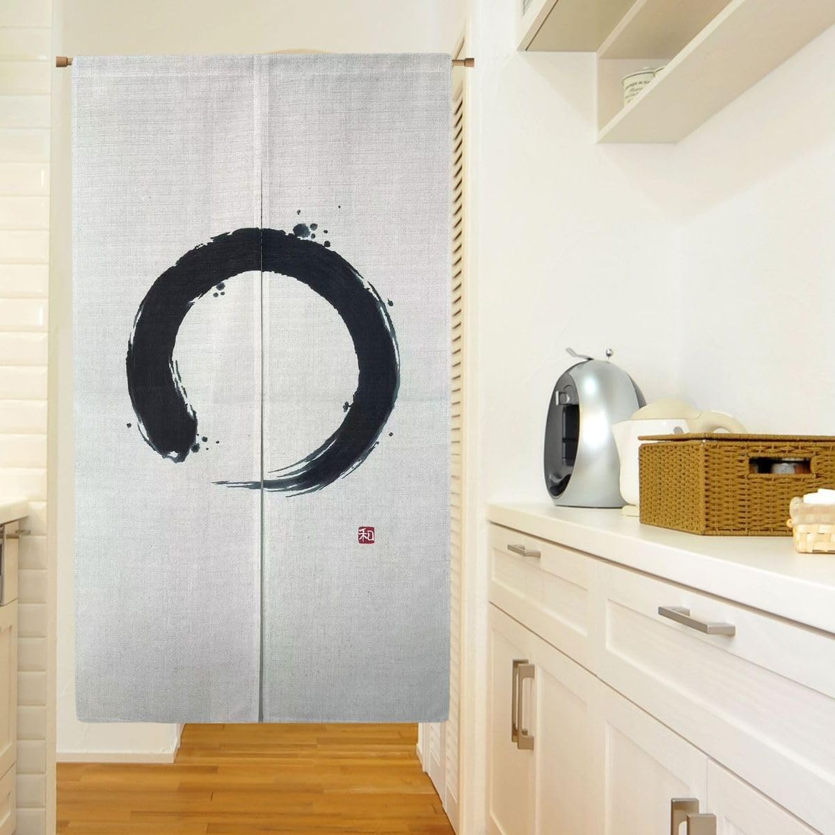 Noren Japanese Doorway Curtain Zen Circle Enso Yoga Feng Shui Asian Tapestry Decorations Room Divider Privacy Oriental Traditional Chinese (Zen Art Enso Circle / 33.5"W x 59"L (Pack of 1))