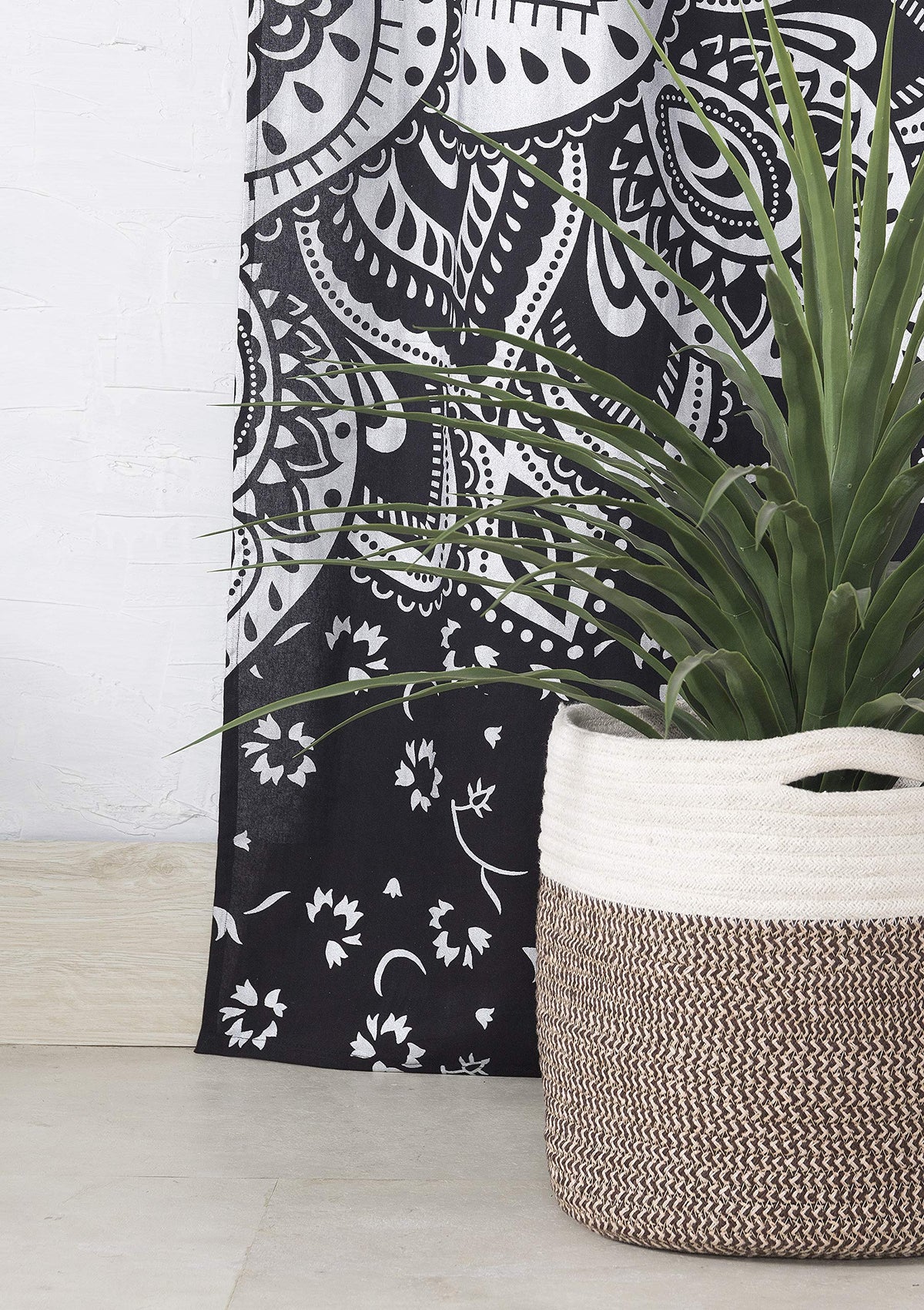 Indian Hippie Bohemian Beautiful Ombre Color Mandala Curtain Panels Black Silver (38"W x 83"L (Pack of 2) / Black Silver)