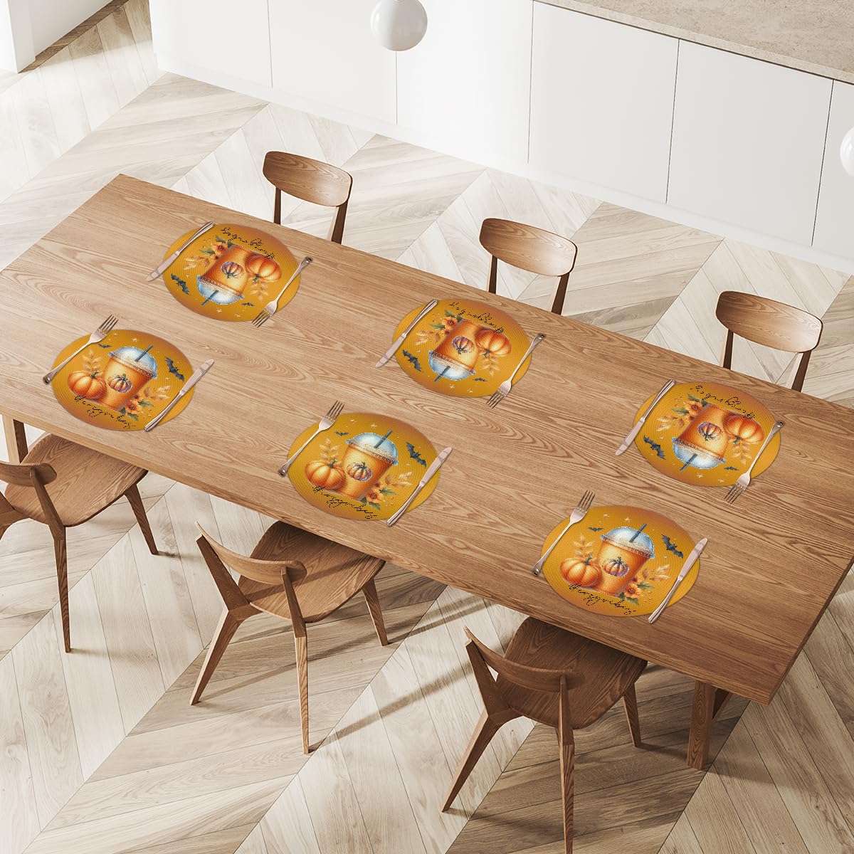 Halloween Woven Placemats Round Placemats Set of 6 for Festival Party (B 010 / 6 pieces)
