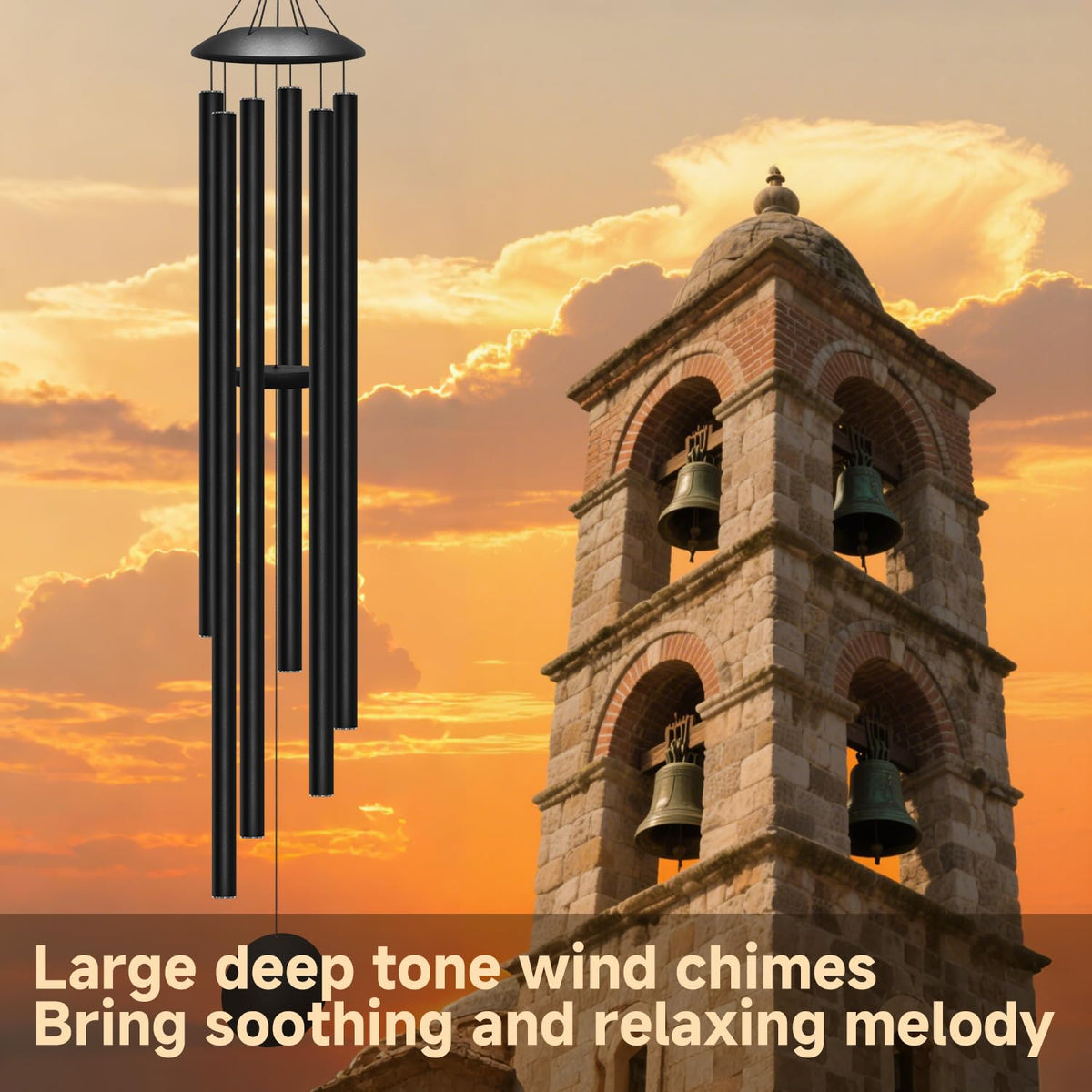 66" Extra Large Wind Chimes for Outside (Black / 66")