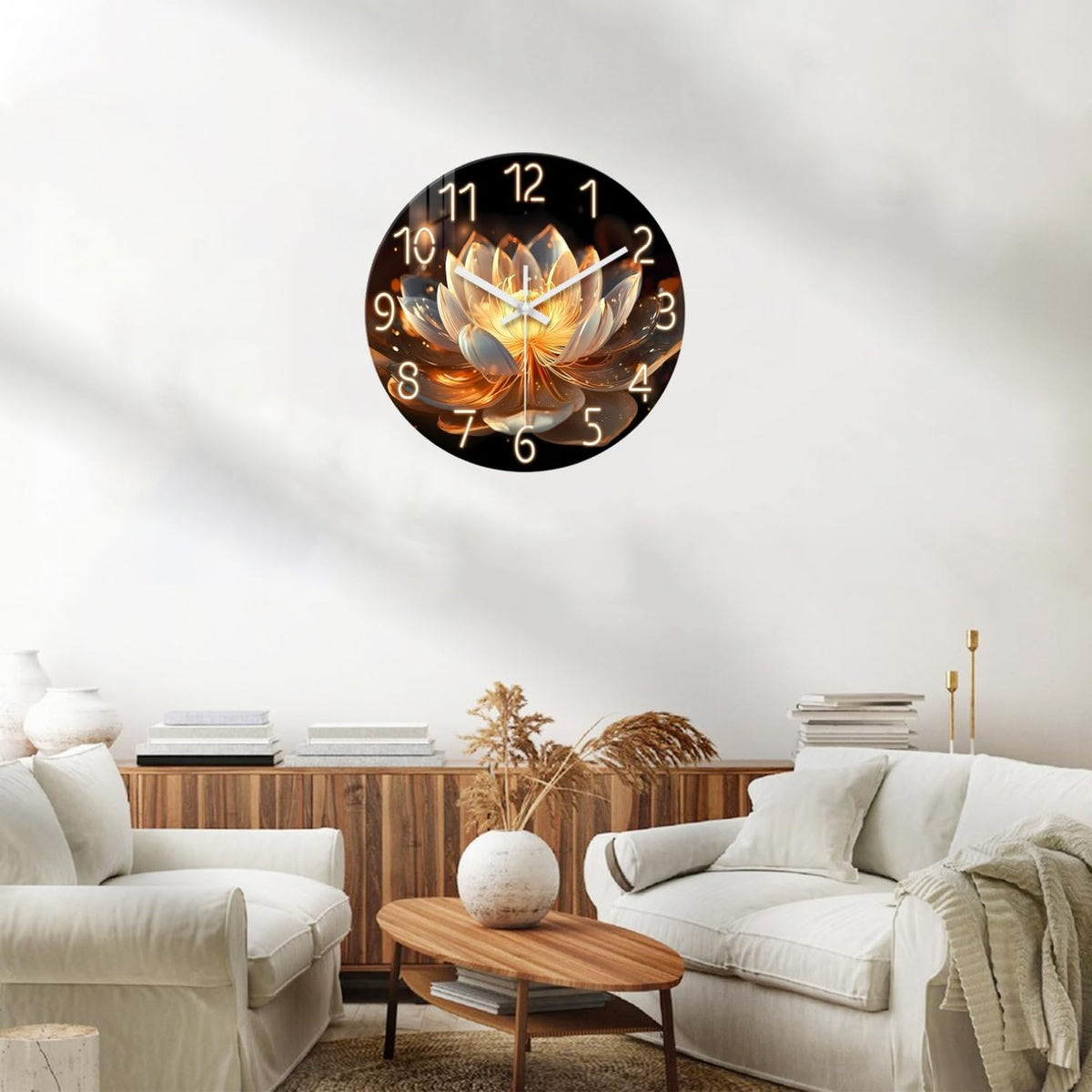 Large Lotus Flower Wall Clock 20 inch Round Silent (Lotus Flower / 20 Inch)