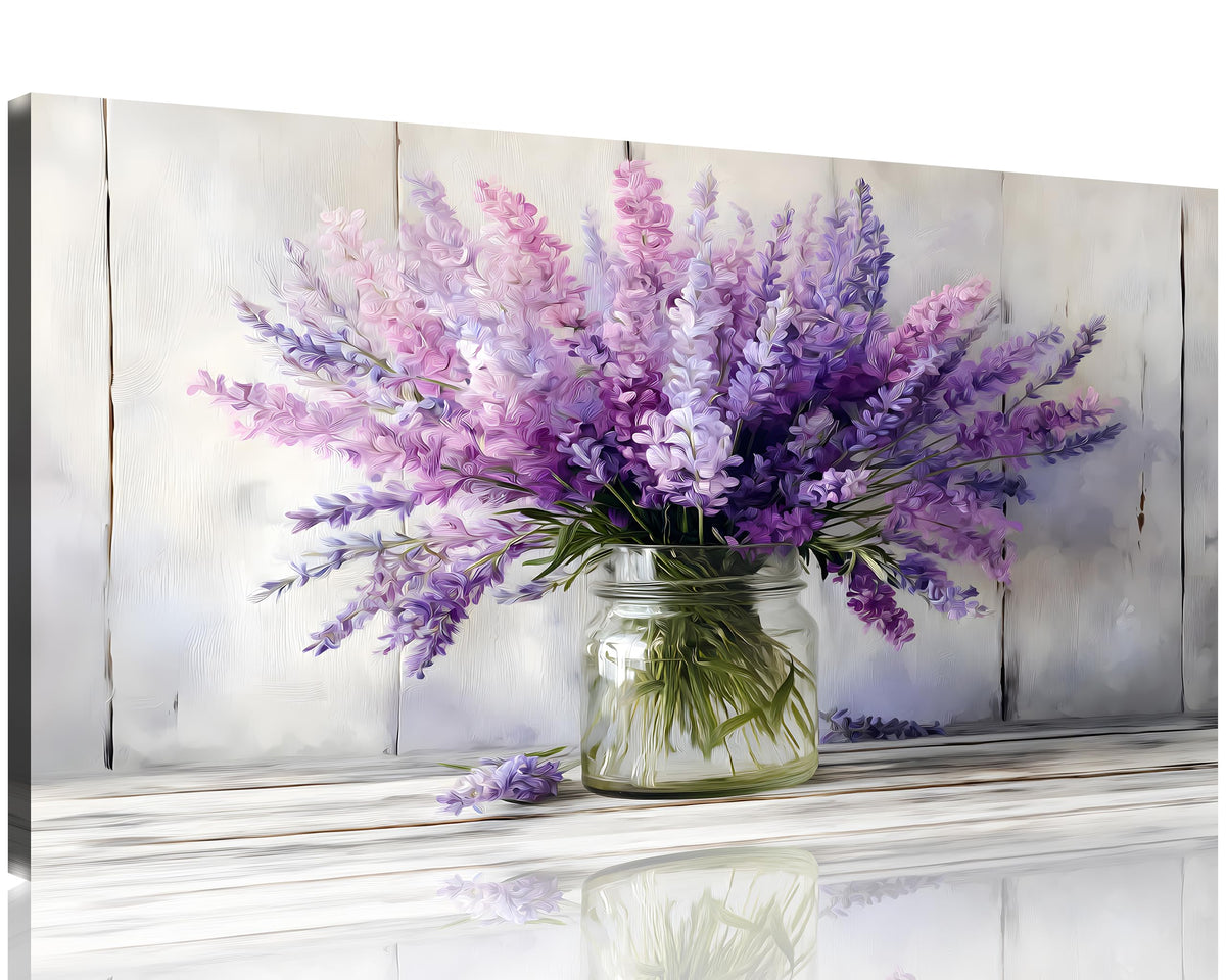 1 Panel Purple Pictures Wall Decor Purple Artwork Lavender Wall Art Country Floral Canvas Prints Botanical Art Watercolor Flower Bathroom Bedroom Decor Painting Ready to Hang 16x32 Inches (32"L x 16"W / Purple Flower 13)