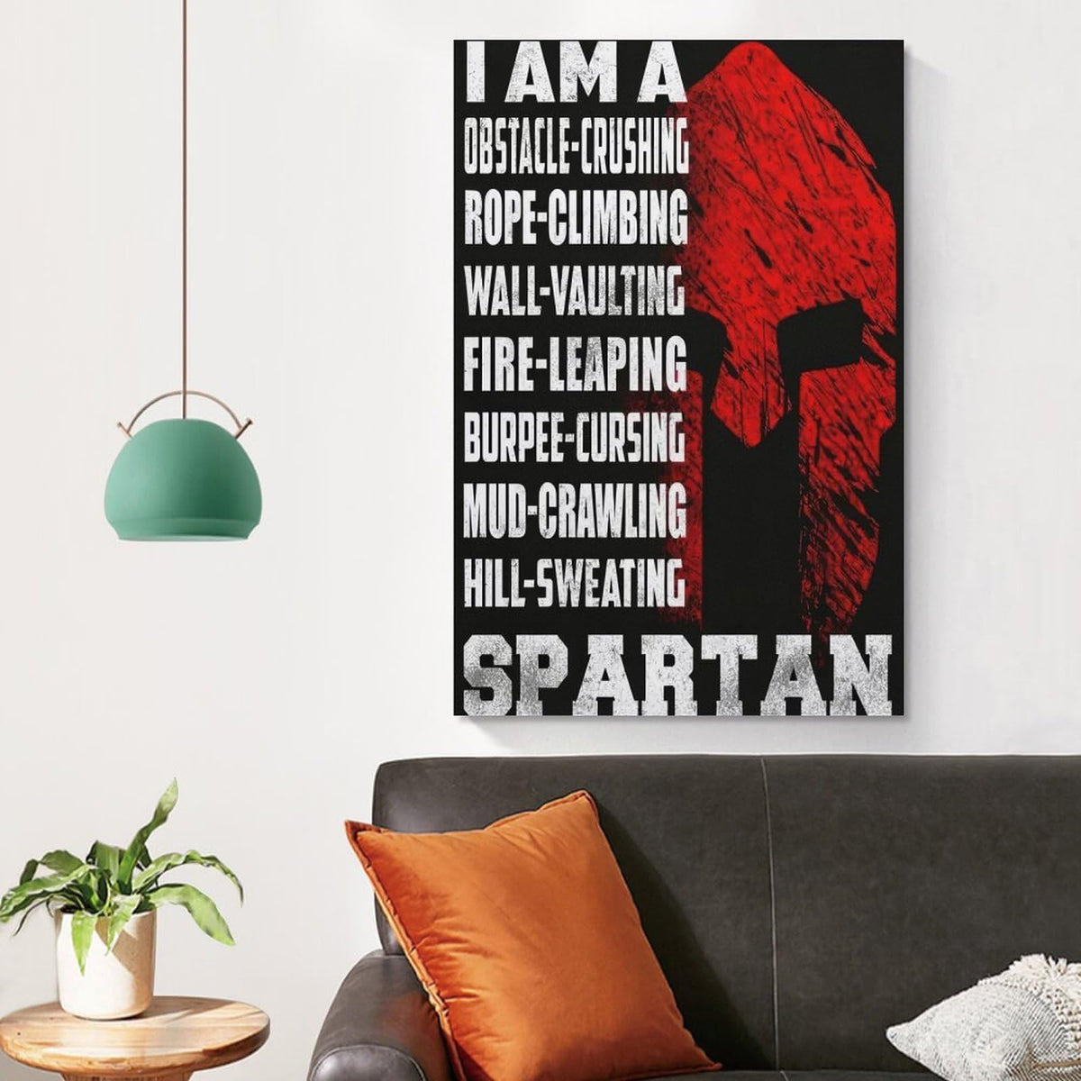 I Am A Spartan Obstacle Race Motivation Canvas Printing Wall Art Prints Wall Decor Posters Red Black Warrior Helmet Gym Fitness Training Bedroom Office Garage Decor 16x24inch (style-35 / 16x24inch(40x60cm) Unframe)