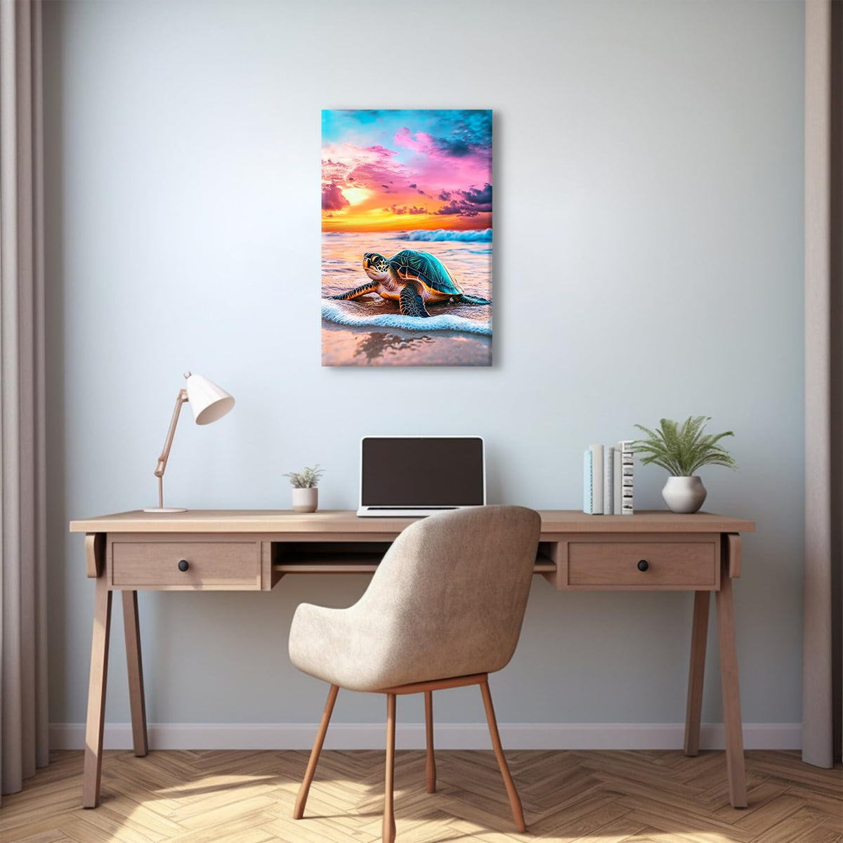 Sunset Beach Canvas Wall Art Nature Sea Turtle Wall Decor Tropical Coastal Landscape Pictures for Living Room Ocean Animal Paintings Seascape Photograph Prints Artwork Modern Office Decorations 16x24" (16"L x 24"W / Seaturtle)