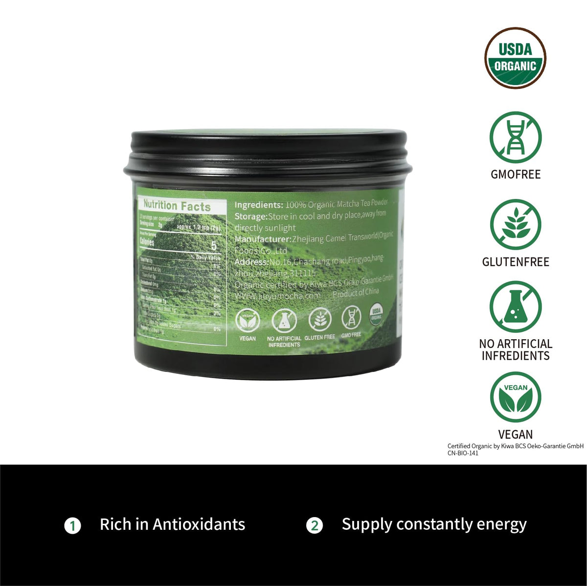 Organic ceremonial grade matcha powder for matcha latte preparation First Harvest 1.41oz (40g/1.41oz)