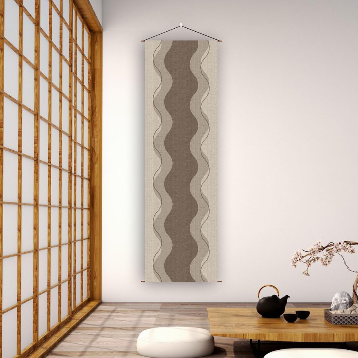 Japanese Tapestry Wall Art Good Fortune Feng Shui Lucky Symbols W15.7xH47.2" (Vertical wave)