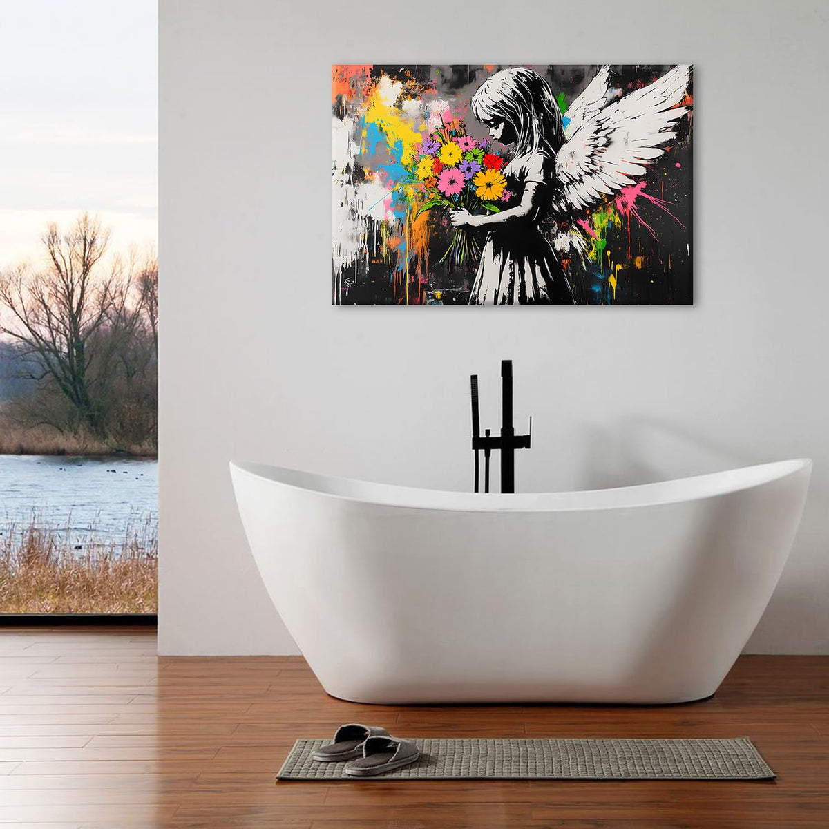Abstract Graffiti Banksy Canvas Wall Art Banksy Angel Girls Decor Colorful Street Prints Picture Painting for Living Room Bedroom Pop Art Poster Modern Aesthetic Artwork Home Decoration 32x48” (48"L x 32"W / BANKSY)