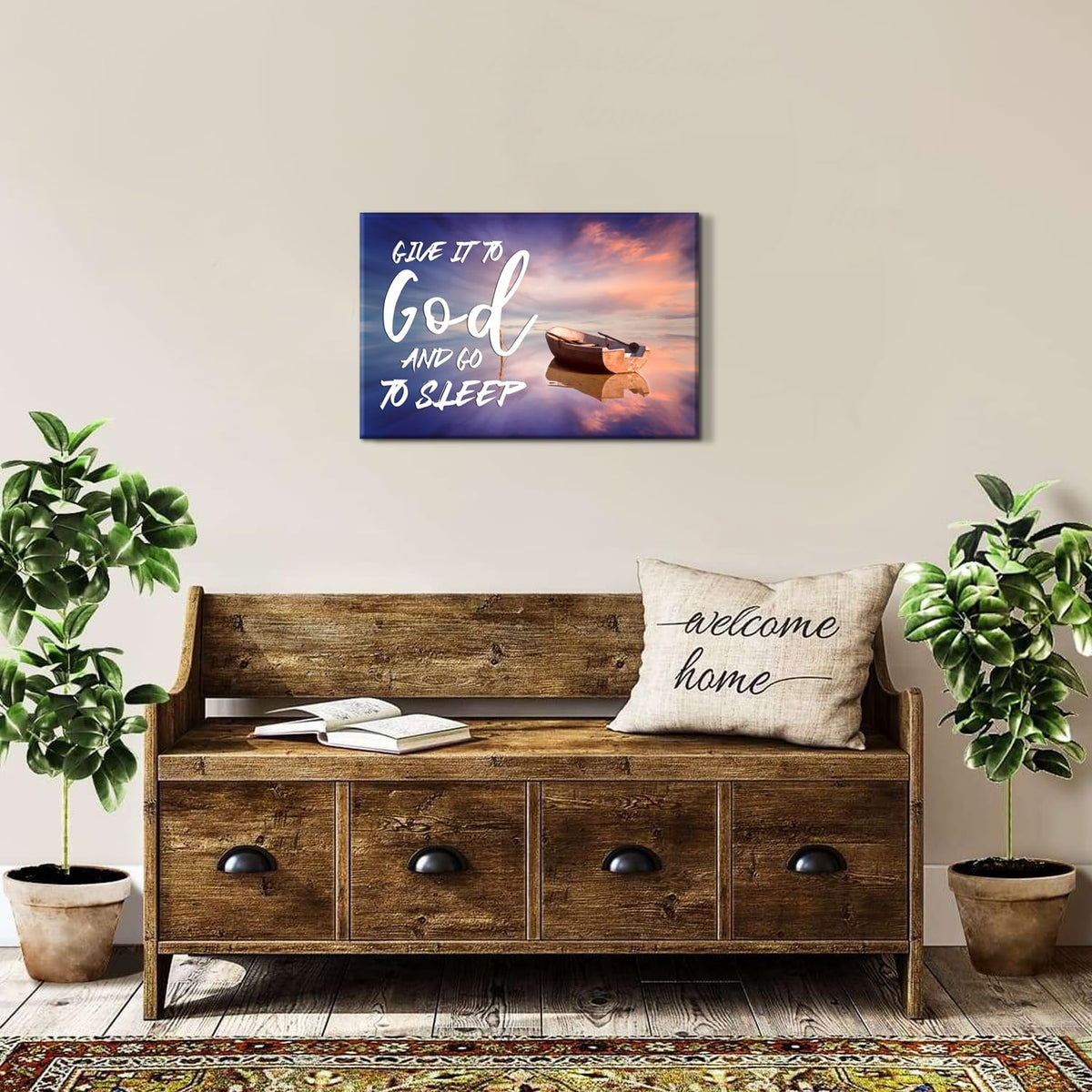 Canvas Wall Art For Bedroom Christian Quote Sayings Wall Decor Give It To God And Go To Sleep Sign Canvas Prints Picture Stretched Framed Artwork for Living Room Office Kitchen Home Decoration 16x24'' (24"L x 16"W / God)
