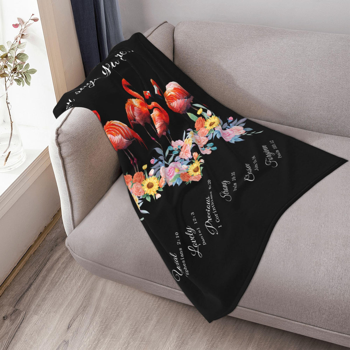 Flamingo Fleece Blanket Religious Christian Gifts Room Decor 50"x60" (Five Flamingos / 50"X60")