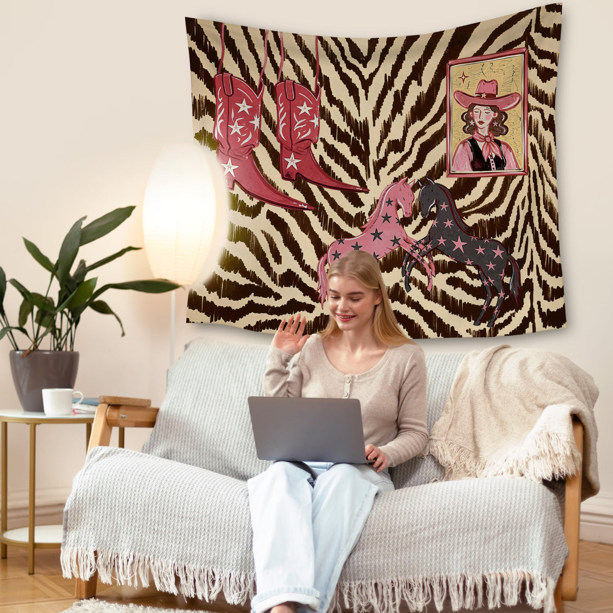 Western Cowgirl Tapestry Wall Decor 50x60 Inch (Colour-08)