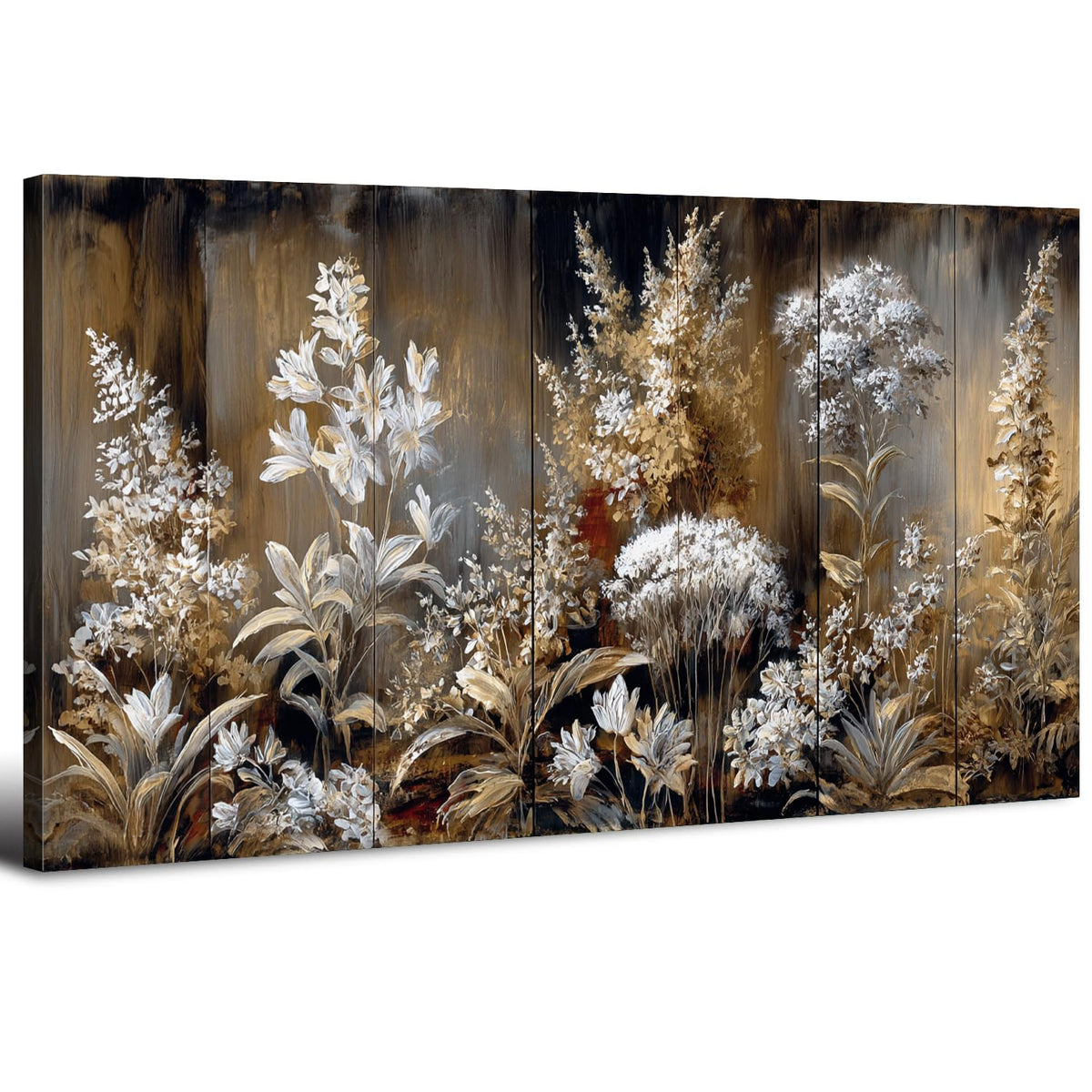 Farmhouse Botanical Floral Wall Art French Living Room Rustic Flower Wall Decor Watercolor Wildflower Canvas Prints Country Botanical Painting Farmhouse Artwork Kitchen Bedroom Decoration 24x48" (48"L x 24"W / White Flower)
