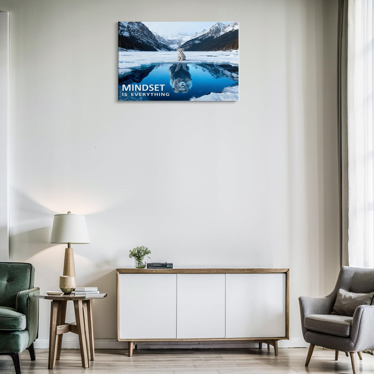 Inspirational Canvas Painting Mindset Is Everything Wall Art Lion Wall Art Mindset Motivational Animals Prints Poster for Bathroom (1p-South / 24L" x 36W")
