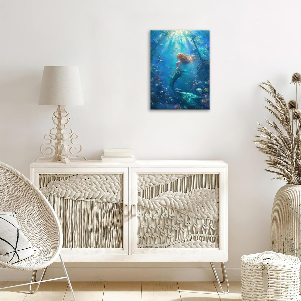 Mermaid Canvas Wall Art Ocean Picture Print Painting Framed ArtWork 16"x20" (Mermaid / 20"L x 16"W)