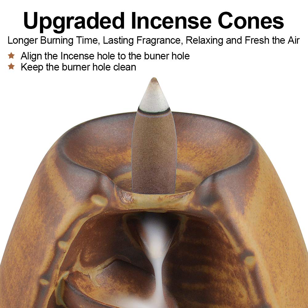 Ceramic Backflow Incense Holder Waterfall Incense Burner (Brown)
