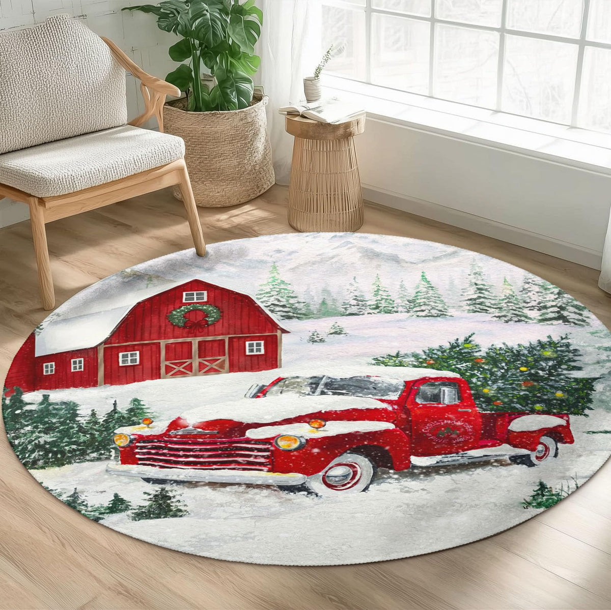 Christmas Round Area Rug 5ft (Gift-truck / 5' (Round))