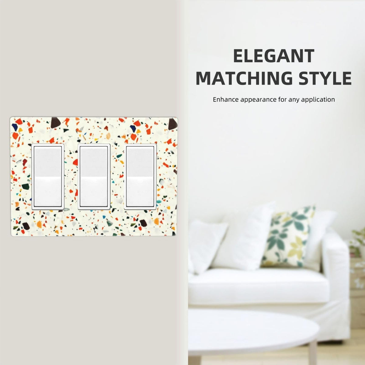 Beige.Cream Yellow Terrazzo Marble 3 Gang Triple Rocker (Beige.Cream Yellow Terrazzo Marble / 3 Gang Decorator Screwless)