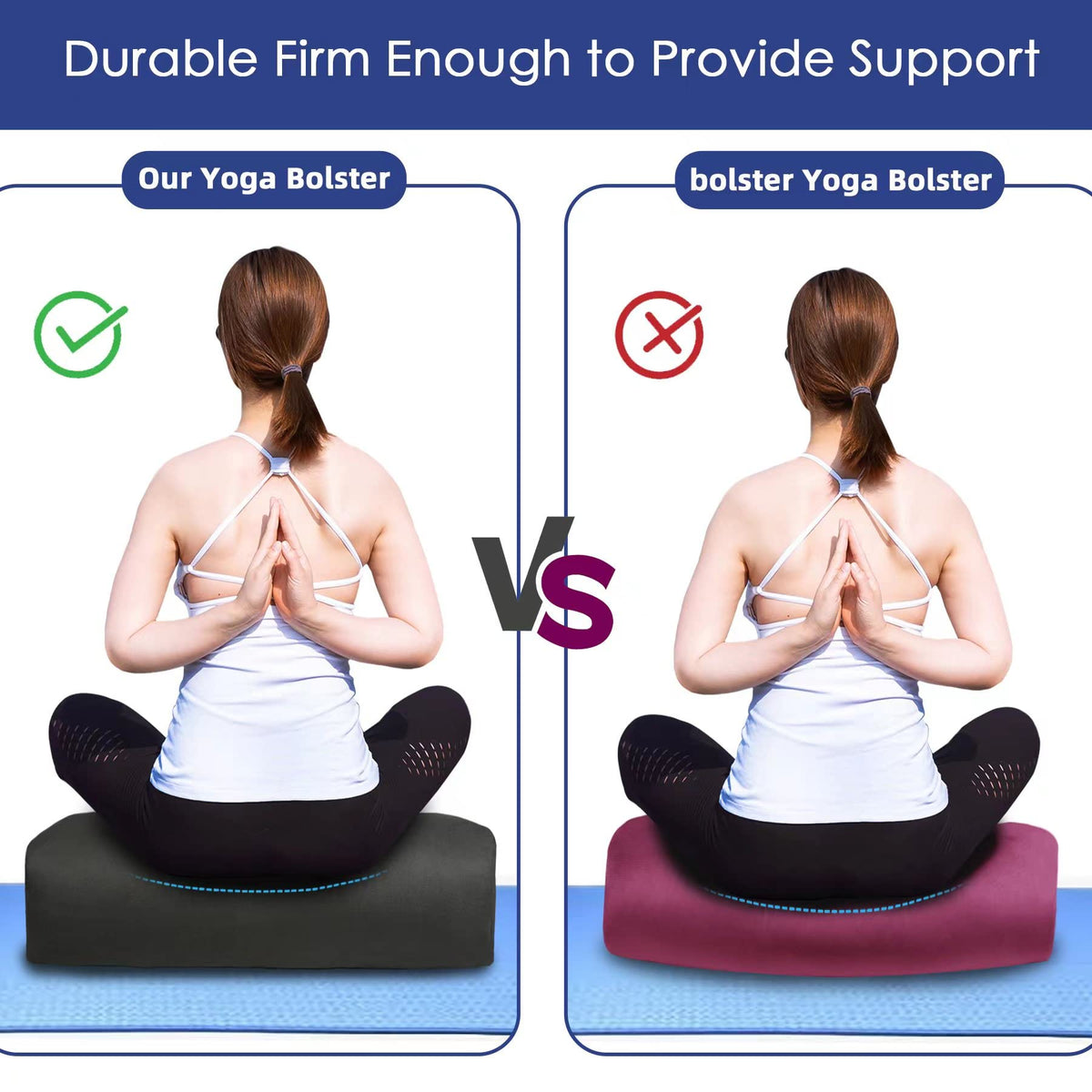 Yoga Bolster Pillow 26x10.5x5.5in Rectangular Meditation Cushion for Massage and Back Support (Purple)