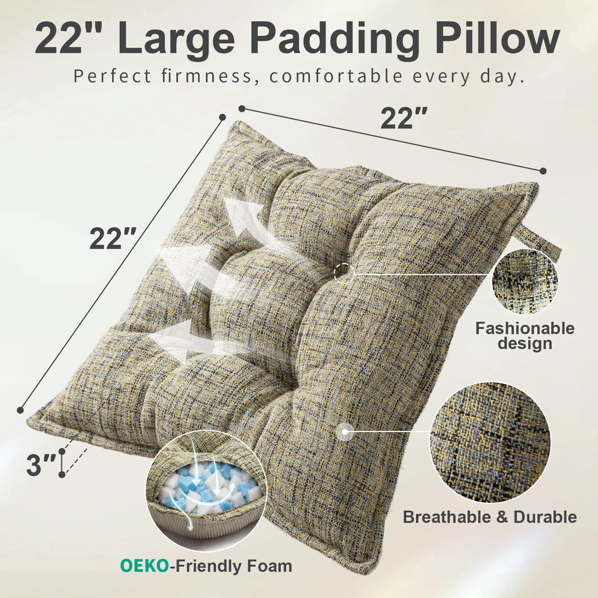 Floor Pillows Large Square 22x22 Inch (Yellow)